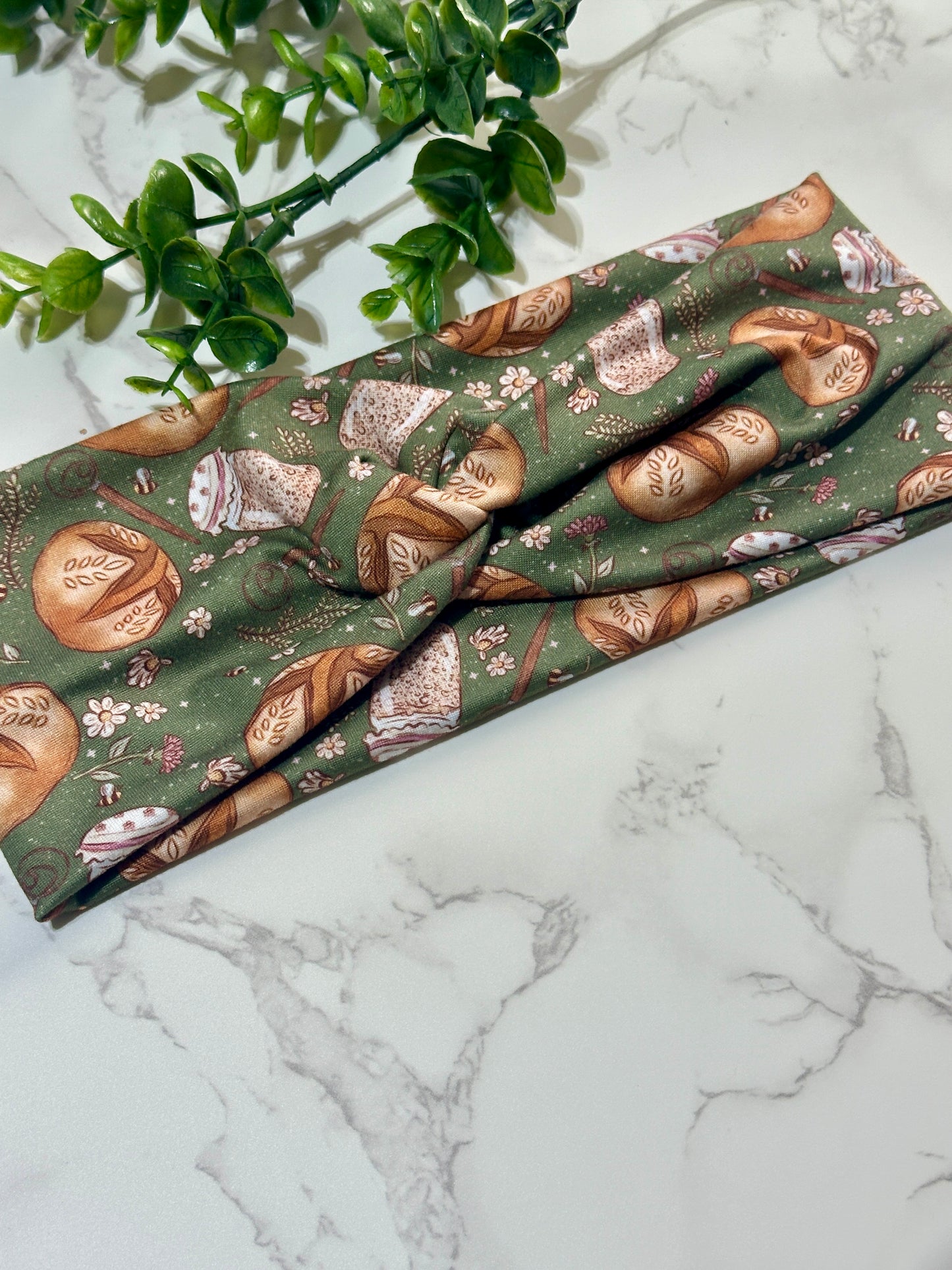 Sourdough Bread Green Background Twist Headband