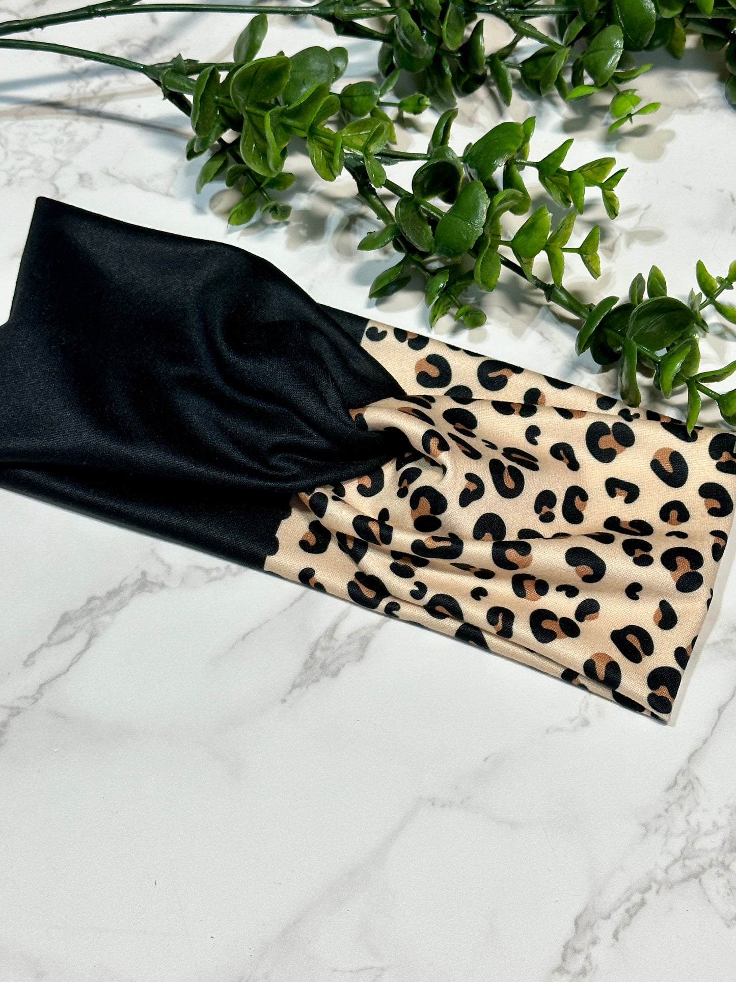Two-tone Black/Leopard Twist Headband