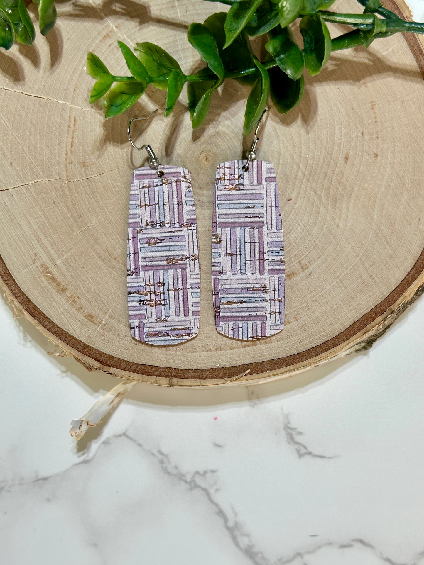 Bar Earrings - Purple Geometric