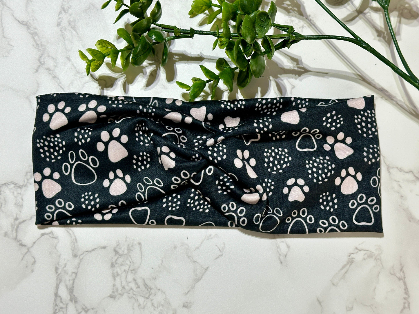 Paw prints on black twist headband