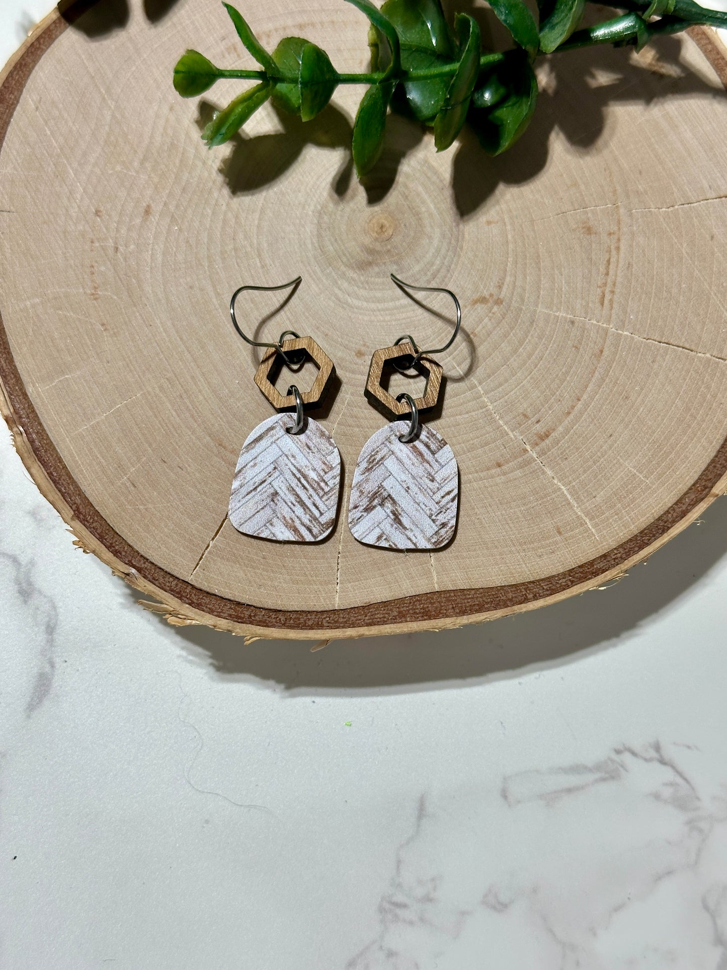 Mini Closed Arch/Connector Earrings - Weathered Wood