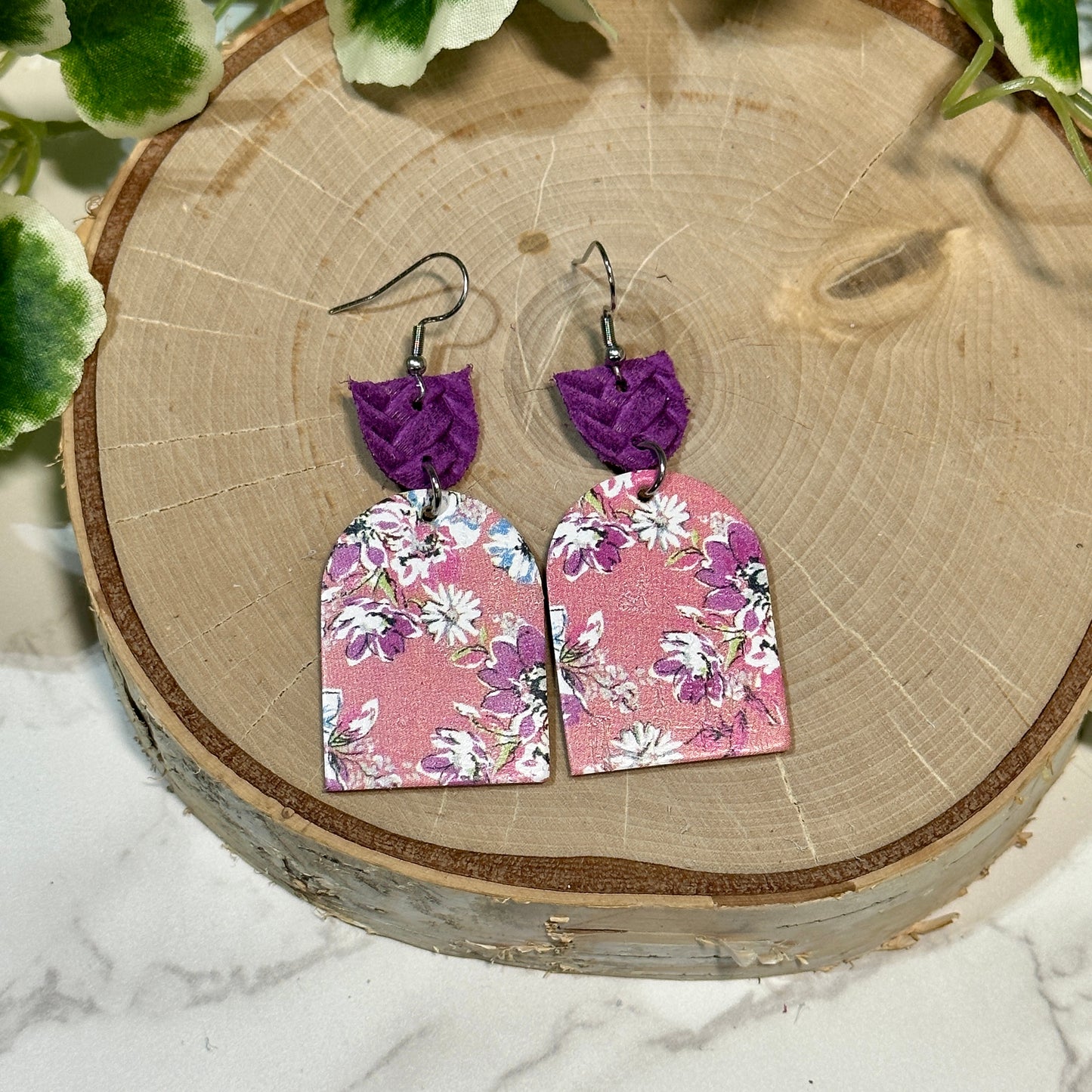 Closed Arch Earrings - Bora Bora Pink Floral