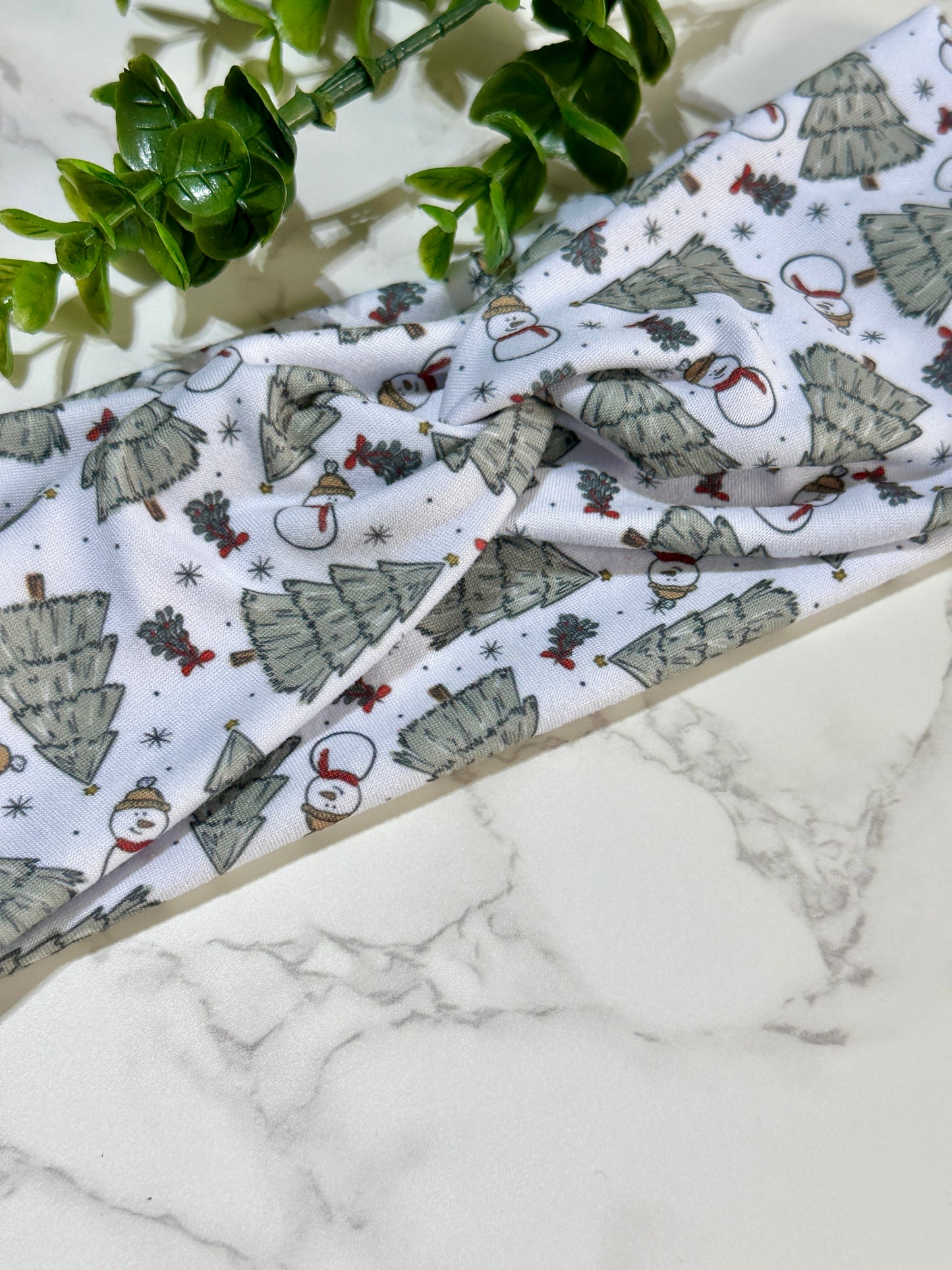 Christmas Trees and Snowmen Twist Headband