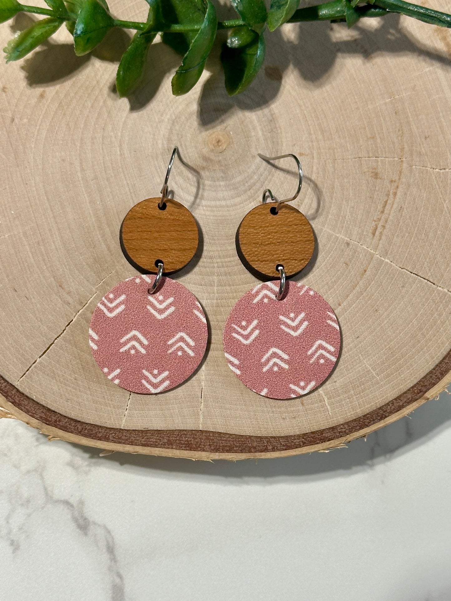 Circle/Connector Earrings - Dusty Rose Boho Arrows