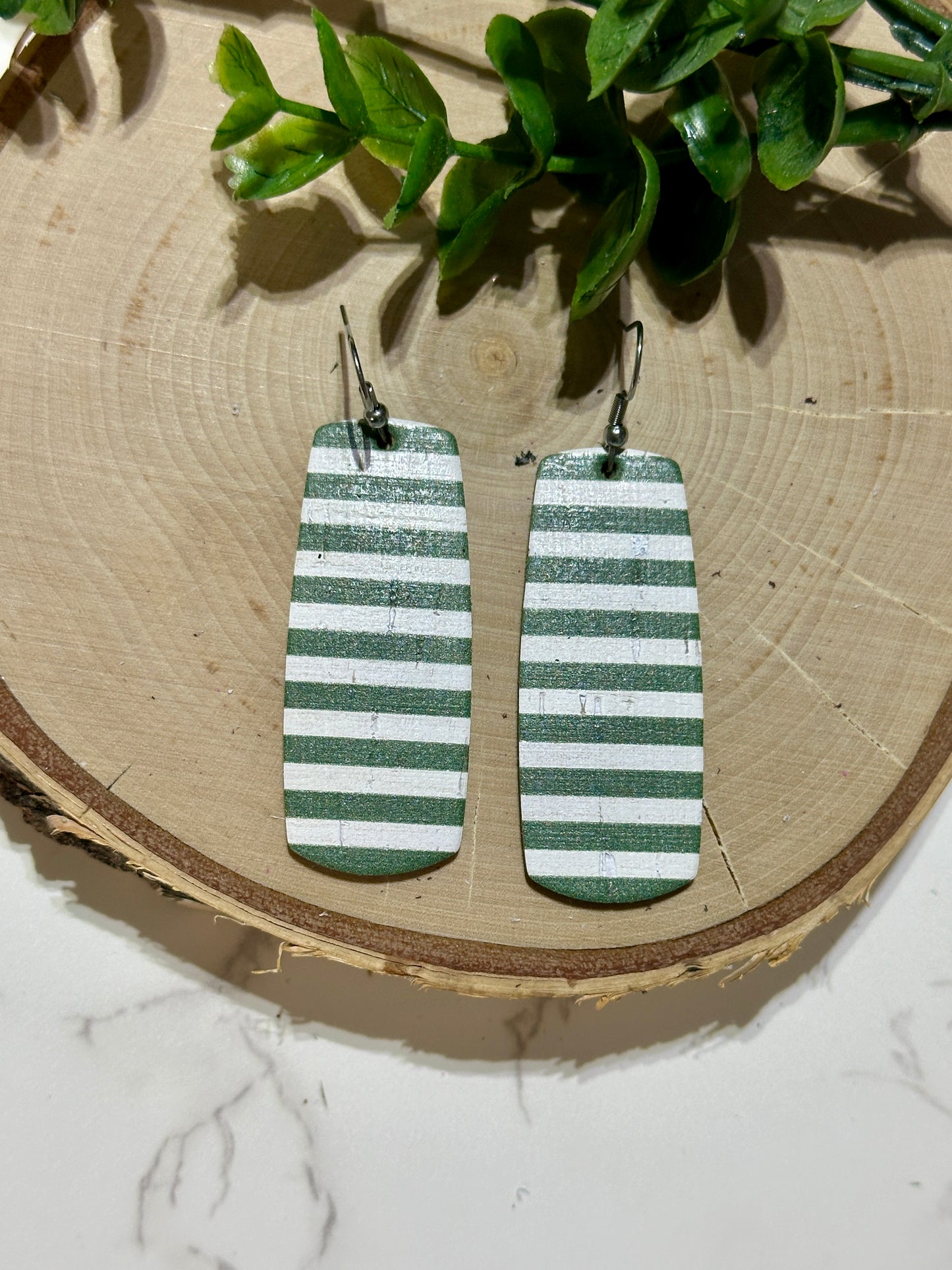 Bar Earrings - Green/White Stripes