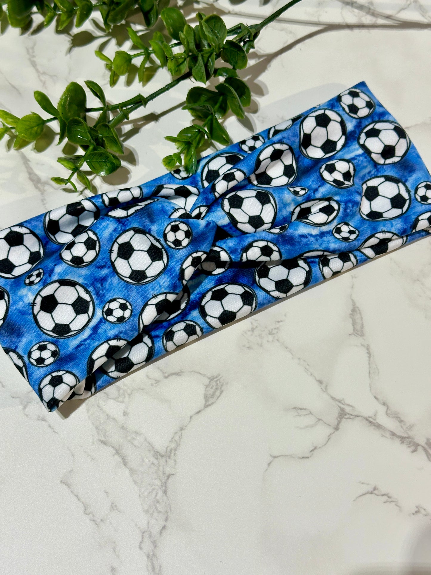 Blue Soccer Ball Twist Headband