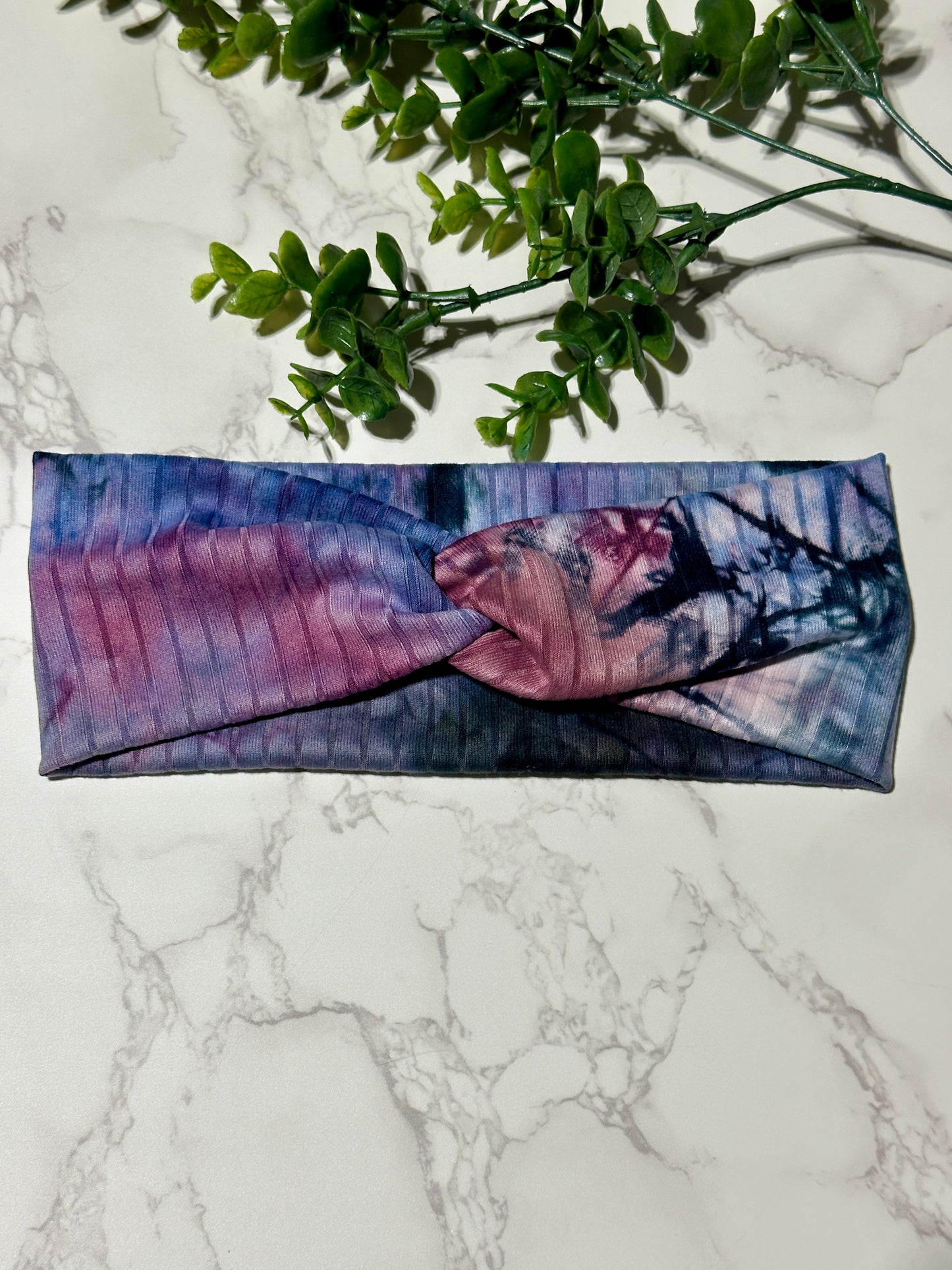 Dark Tie Dye Blue/Pink Twist Headband