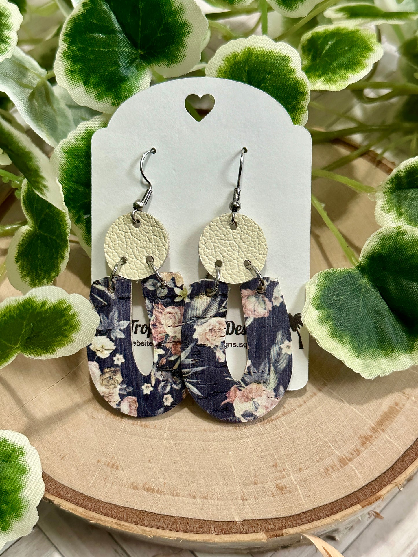 "U" Earrings - Beautiful Navy Floral