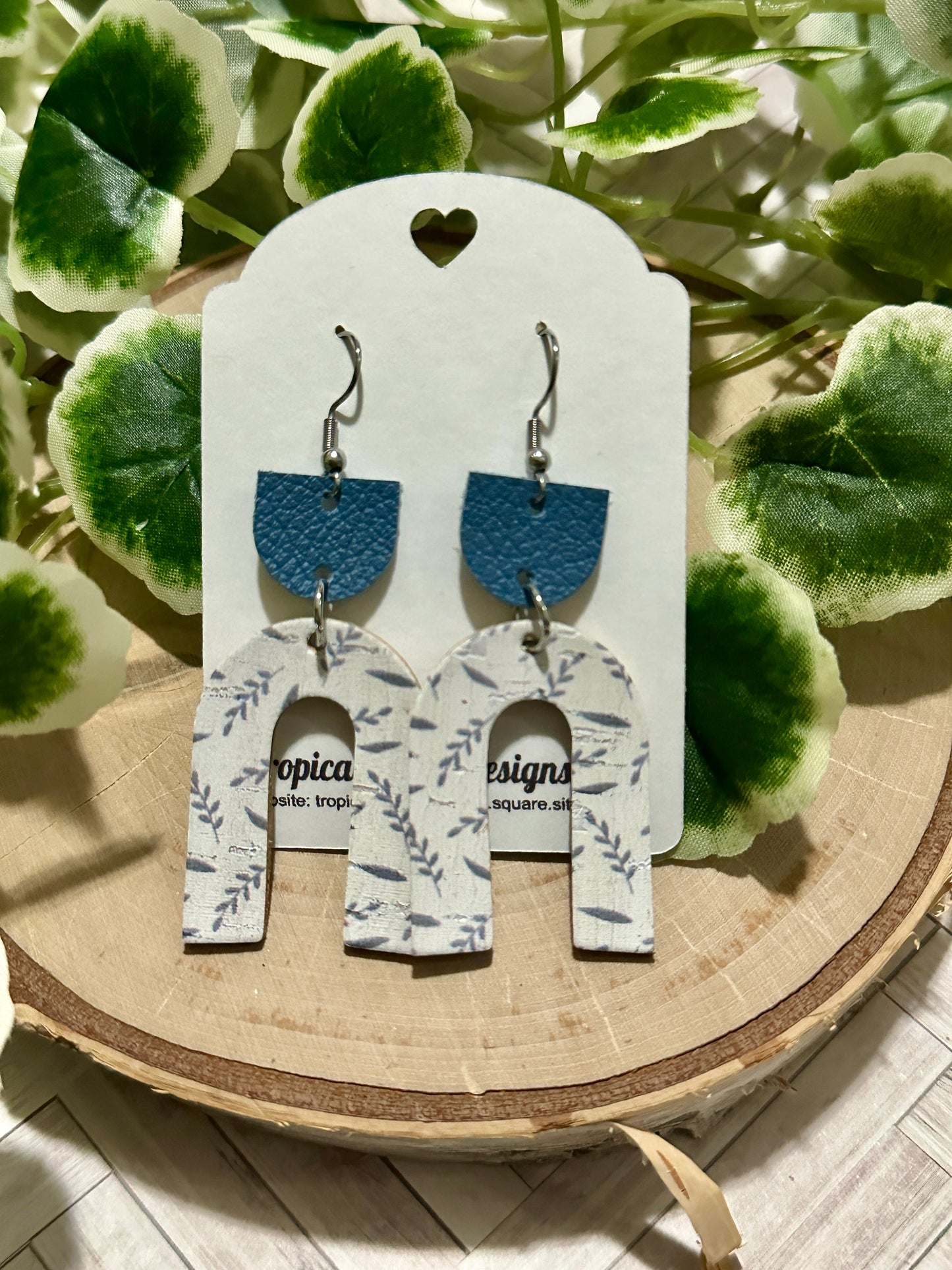 Open Arch Earrings - Blue Leaves