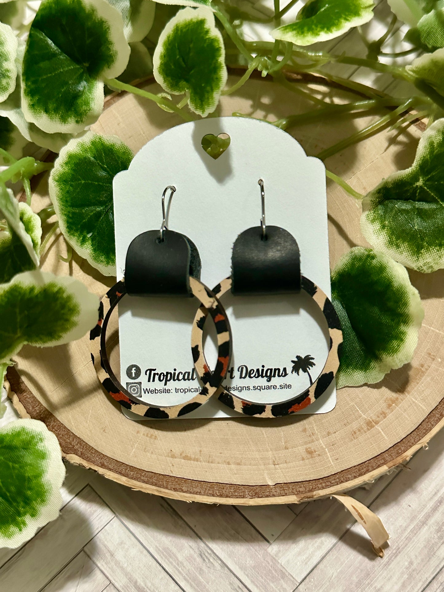 Wooden Hoop Earrings - Leopard