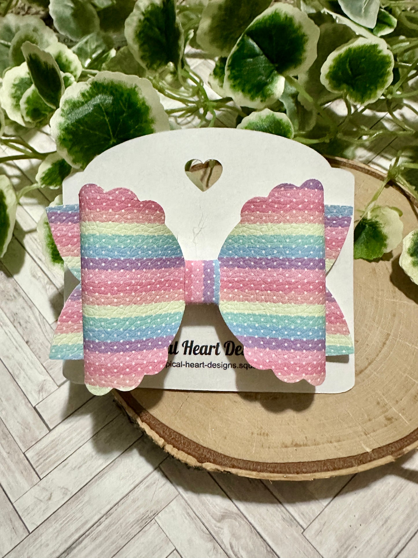 Rainbow Dotted Stripes Hairbow