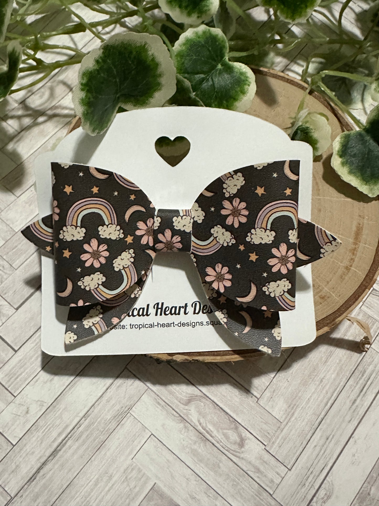 Boho Rainbow on Dark Background Hairbow