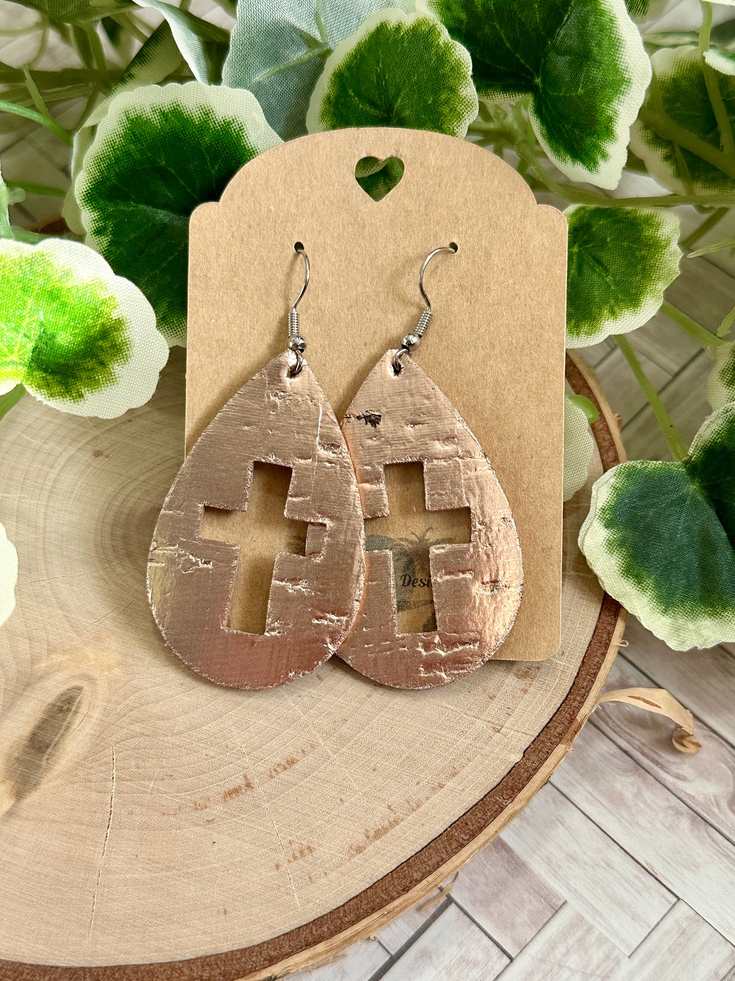 Open Cross Teardrop Earrings - Rose Gold