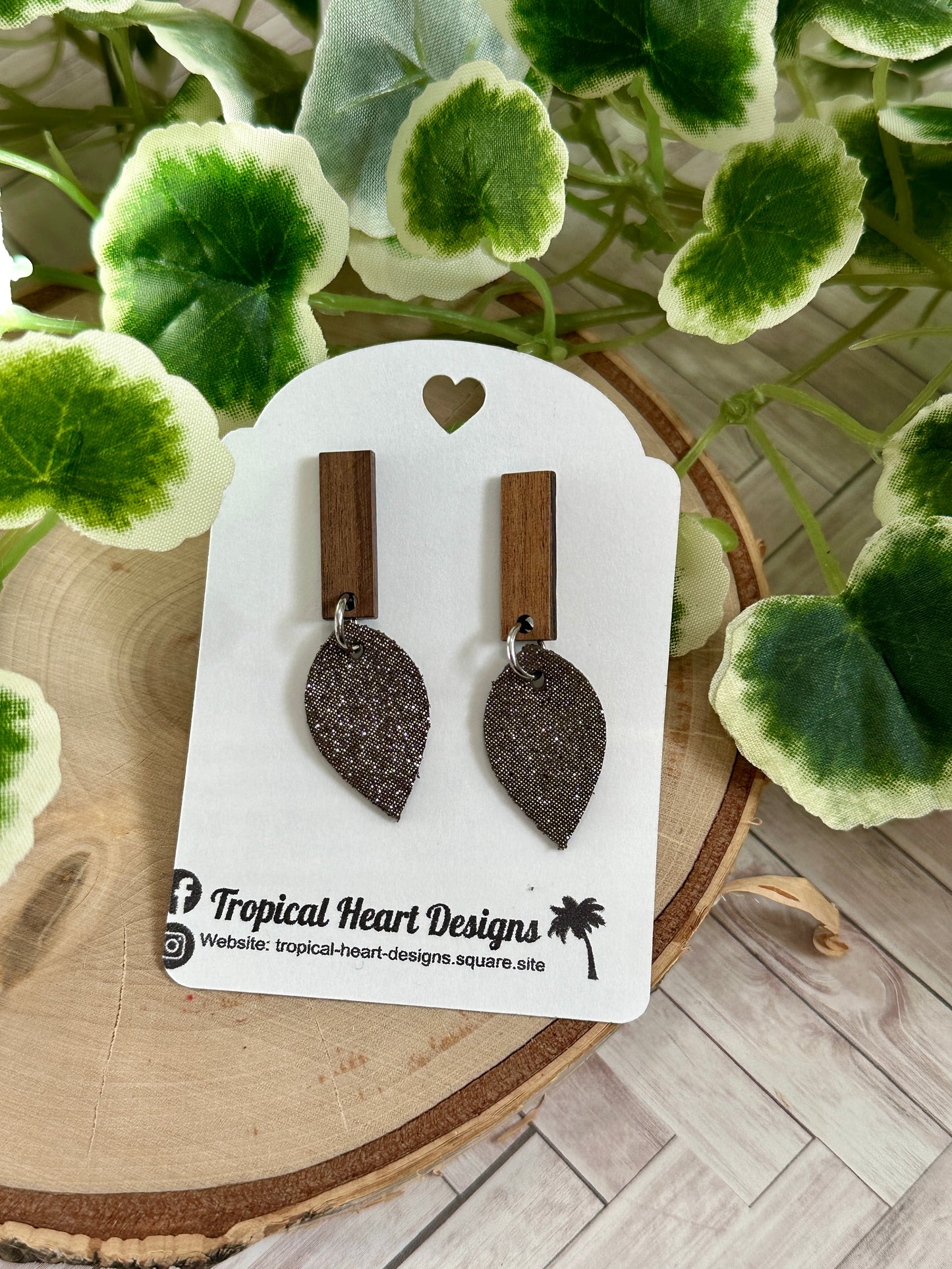 Small Teardrop/Connector Earrings - Brown Sparkle