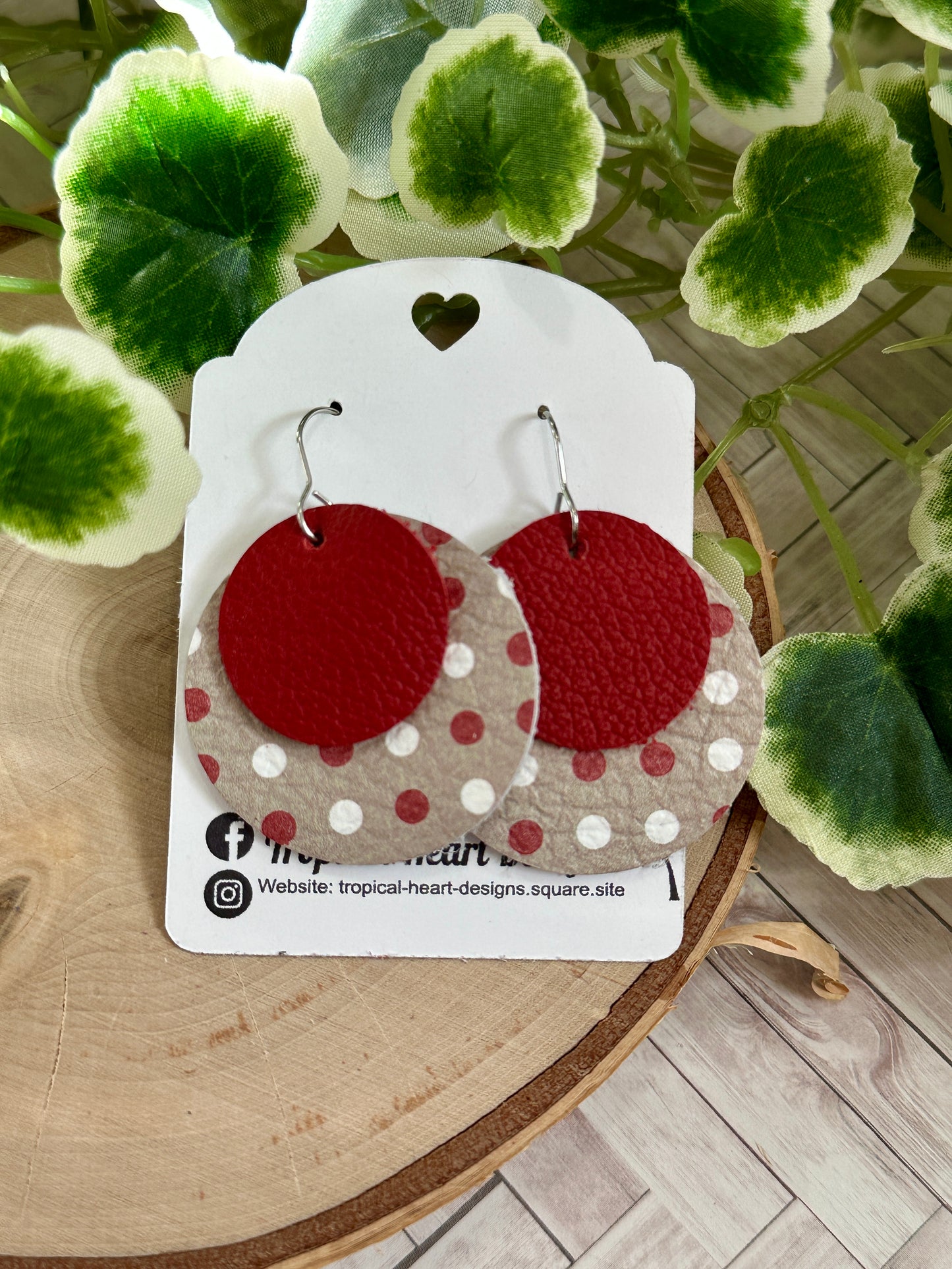 Double Circle Earrings - Red Dots