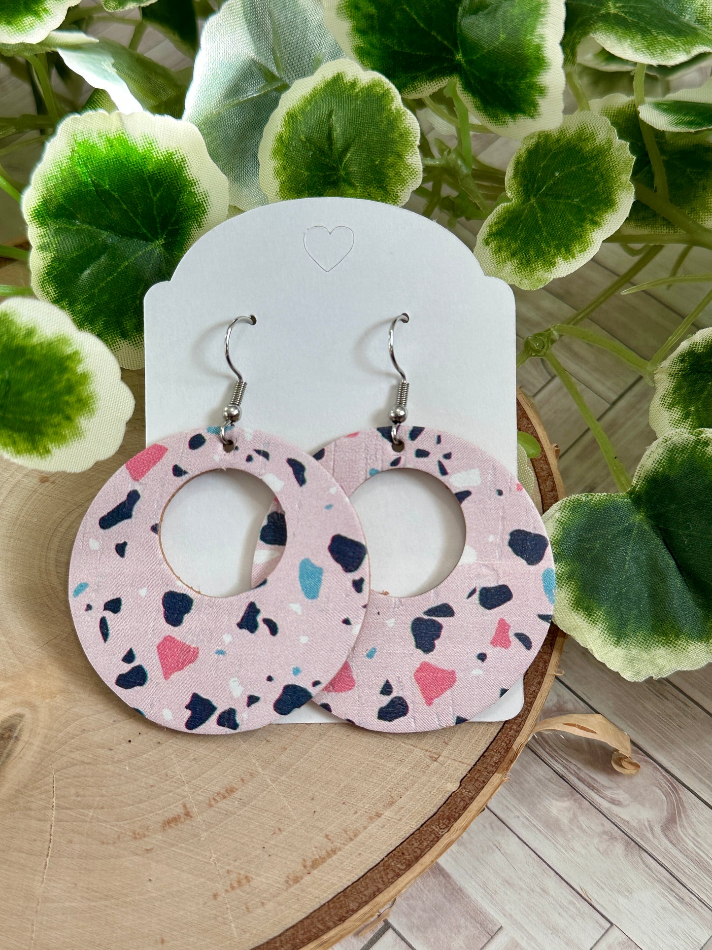 Open Circle Earrings - Pink Mosaic