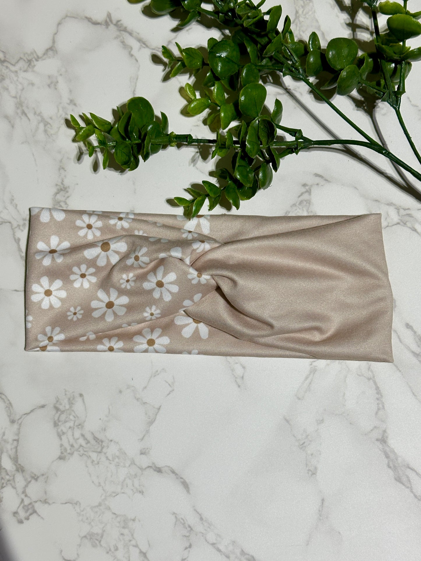 Two Tone Twist Headband - Cream Daisies