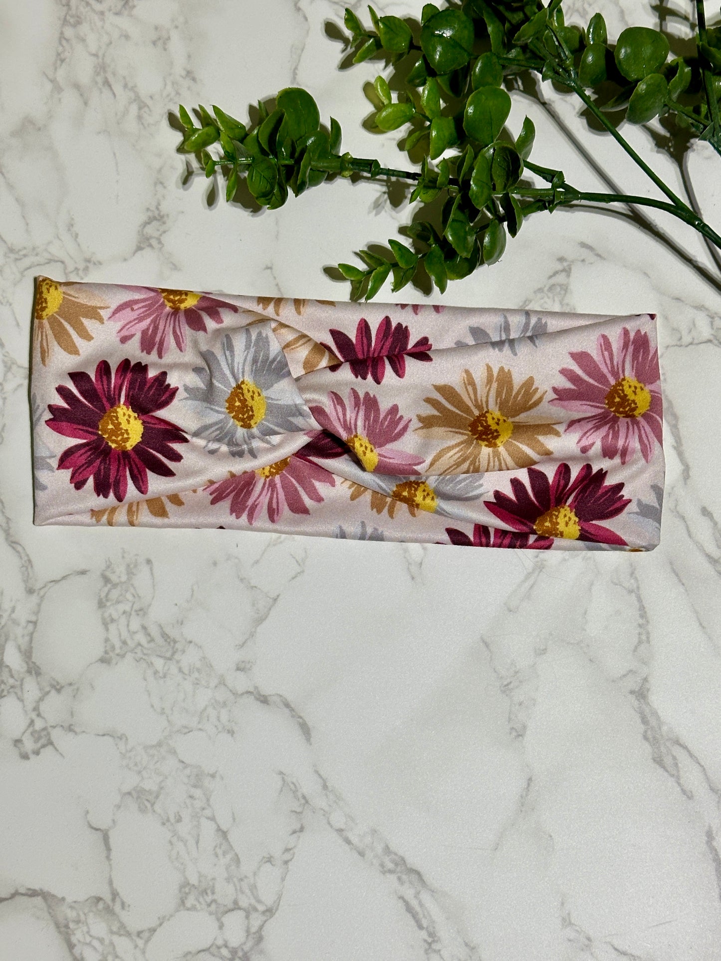 Large Purplish Daisies Twist Headband