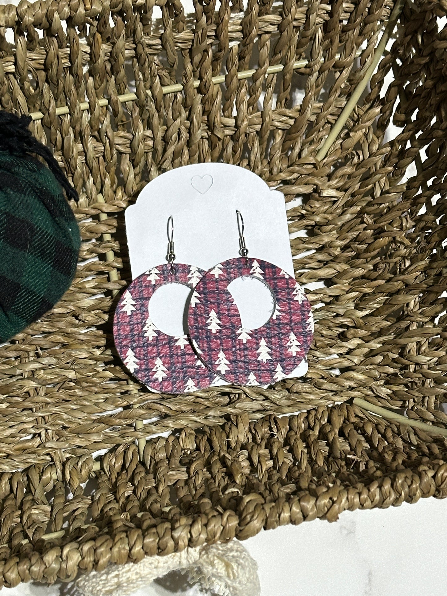 Open Circle Earrings - Christmas Plaid/Tree