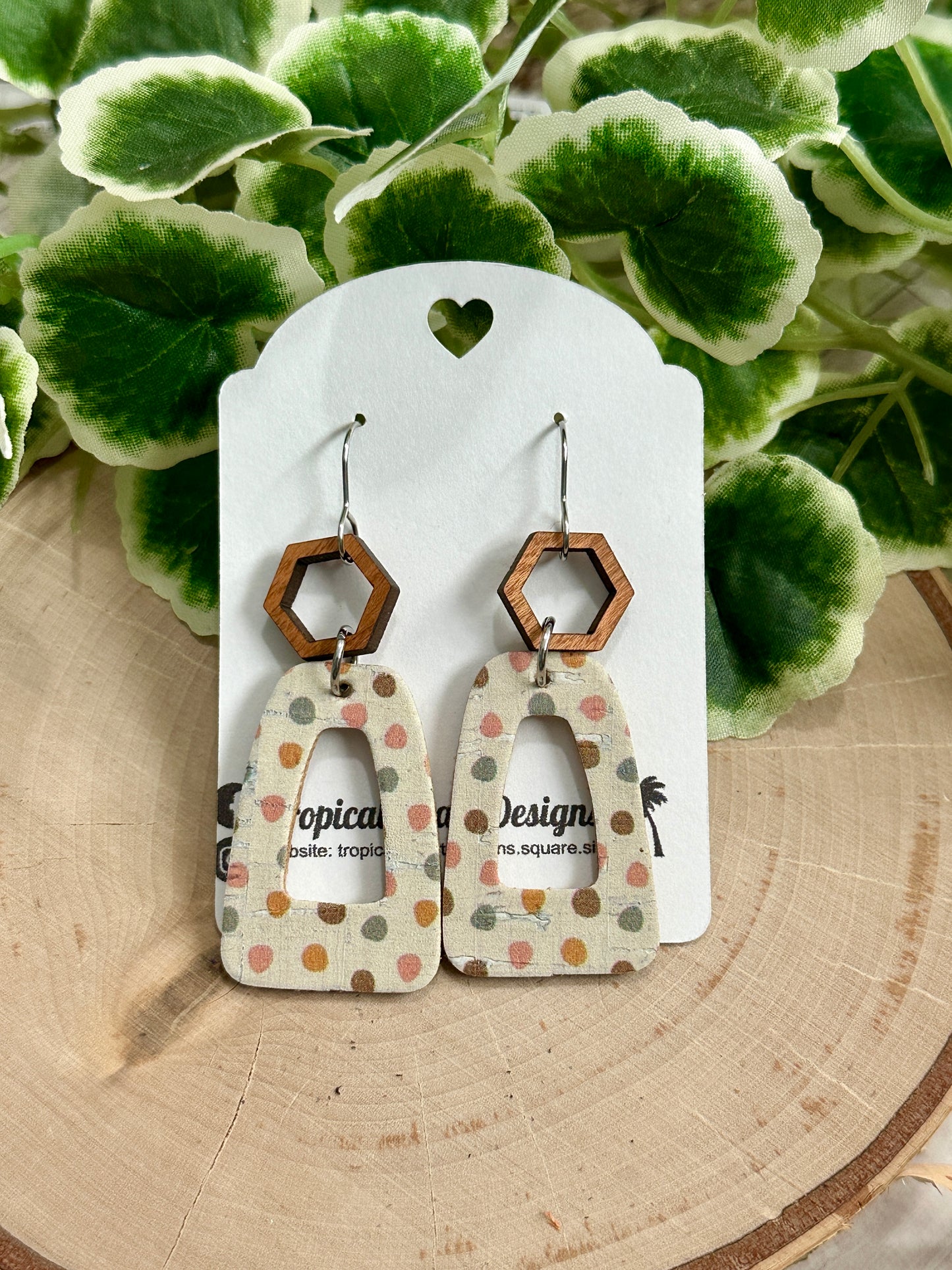 Open Wedge Earrings - Muted Boho Dots