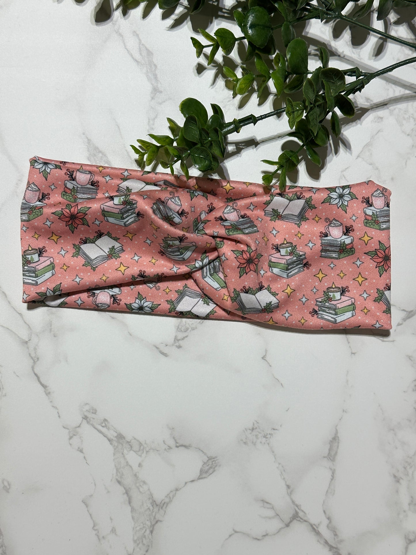 Winter Books on Pink Twist Headband