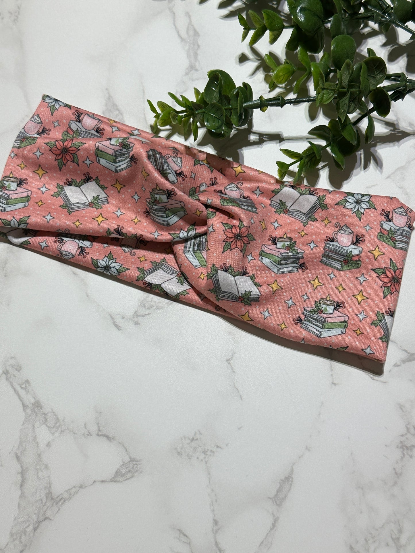 Winter Books on Pink Twist Headband