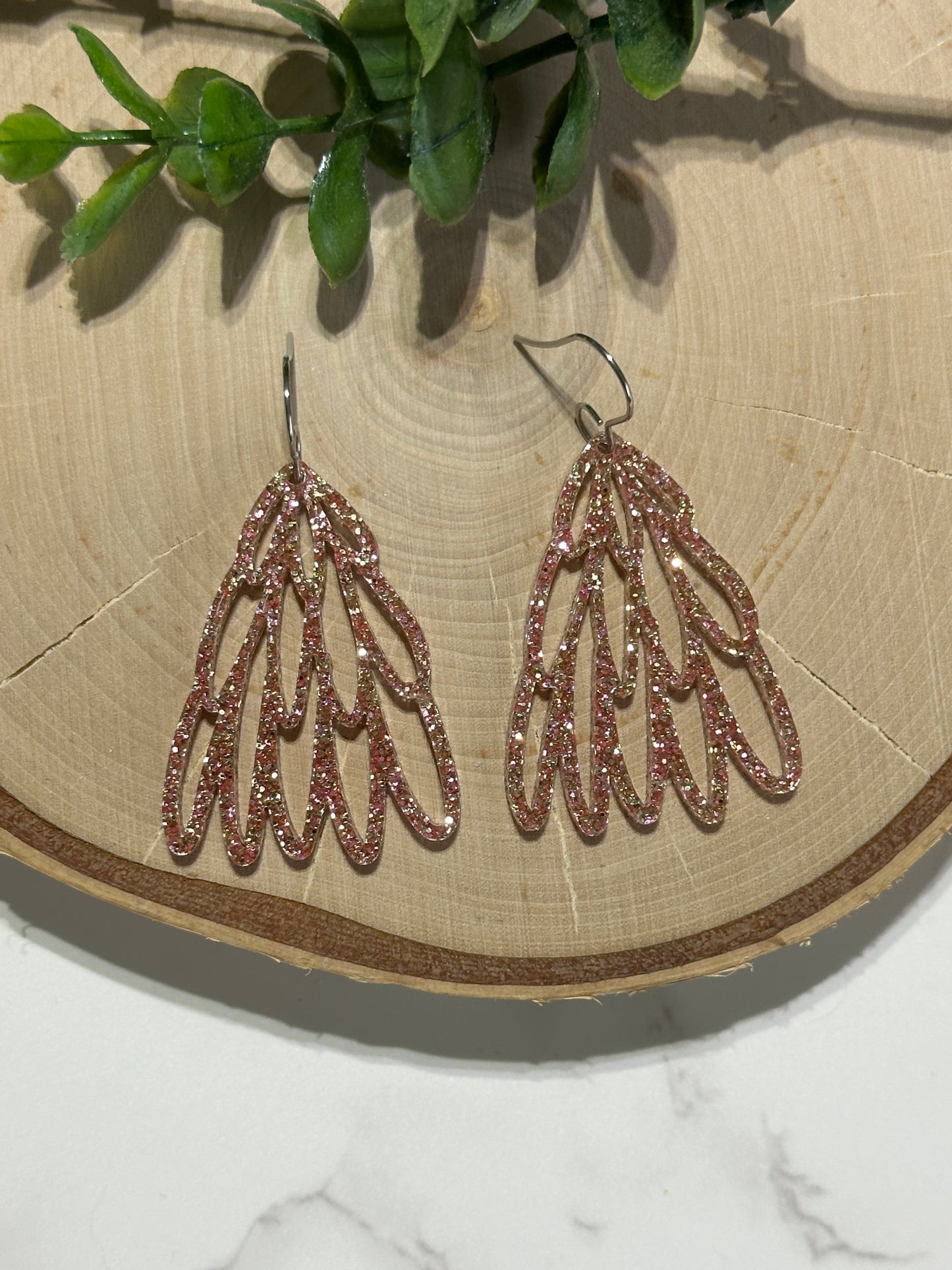 Rose Gold Hand Drawn Tree Earrings