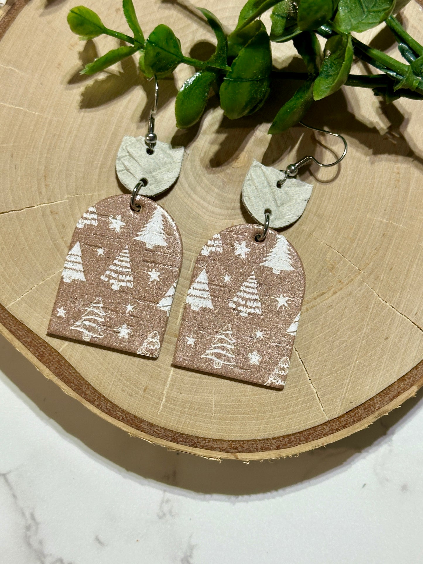 Closed Arch Earrings - Boho Trees on Taupe