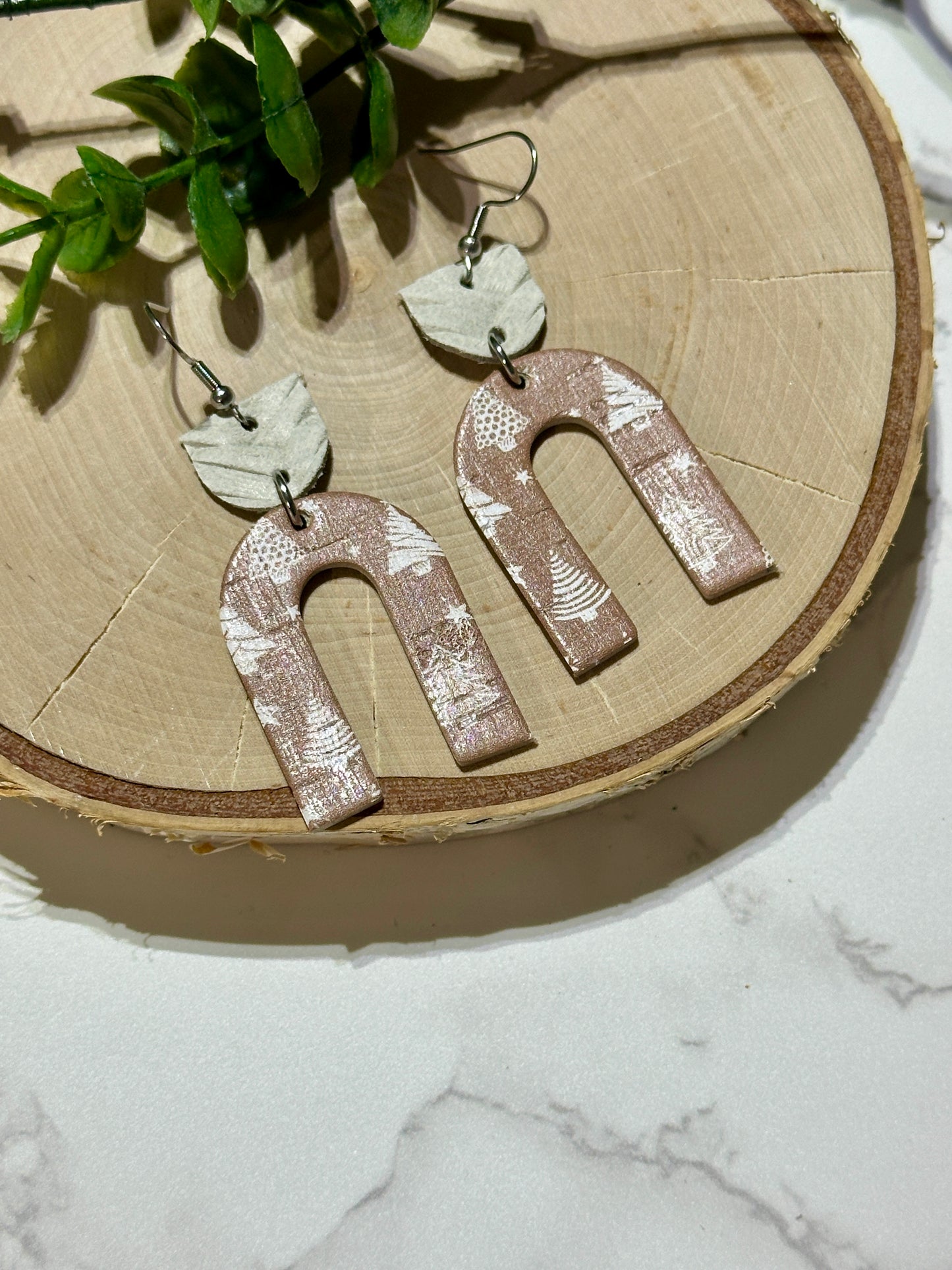 Open Arch Earrings - Boho Trees on Taupe