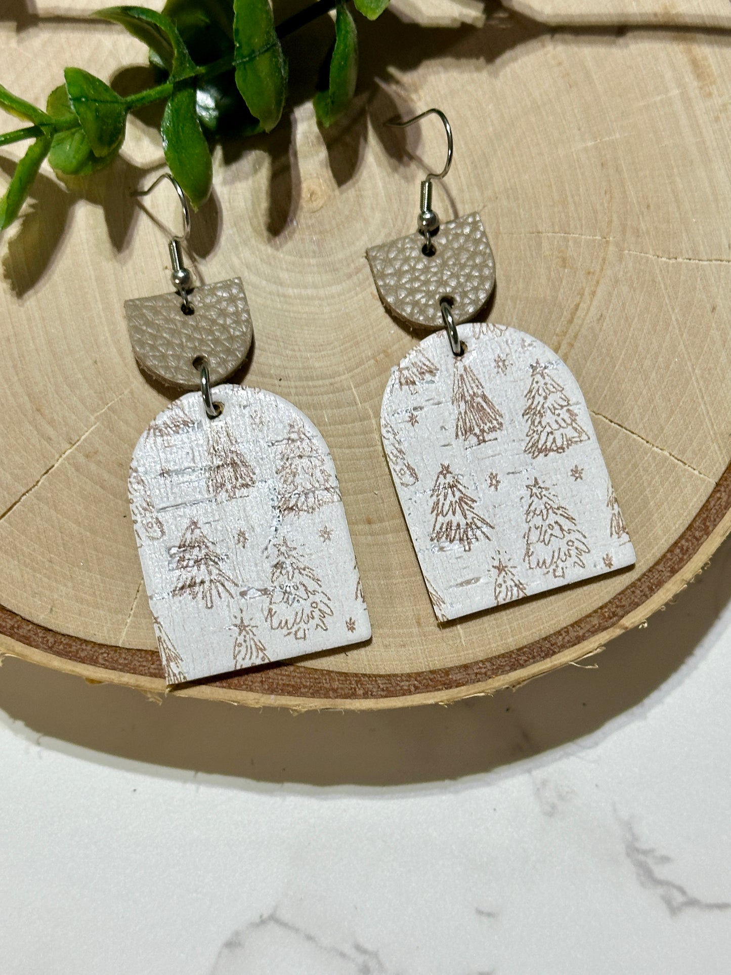 Closed Arch Earrings - Boho Trees on White