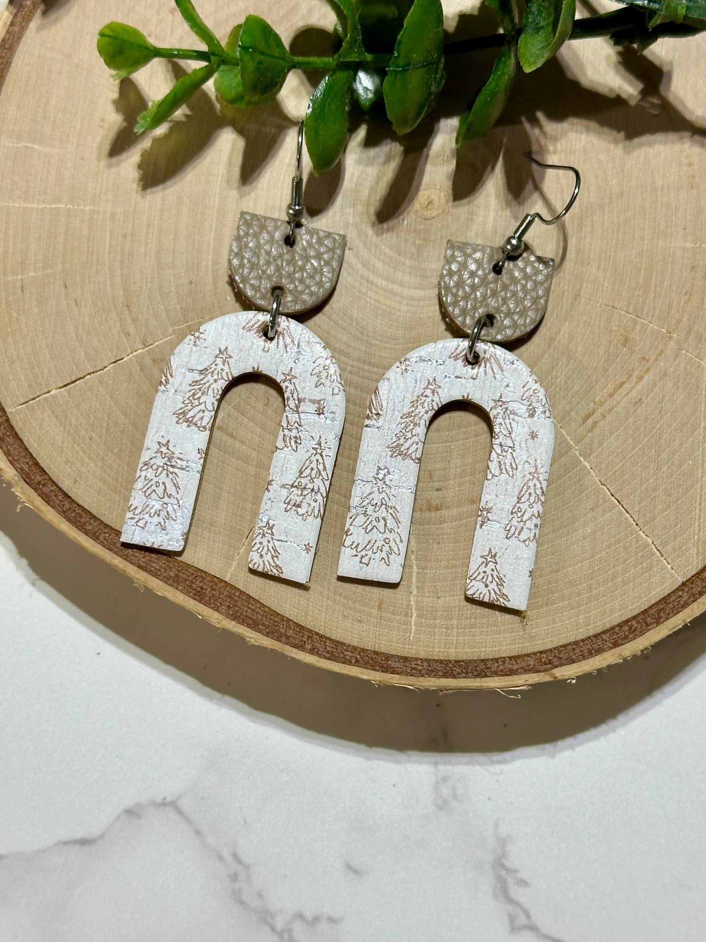 Open Arch Earrings - Boho Trees on White