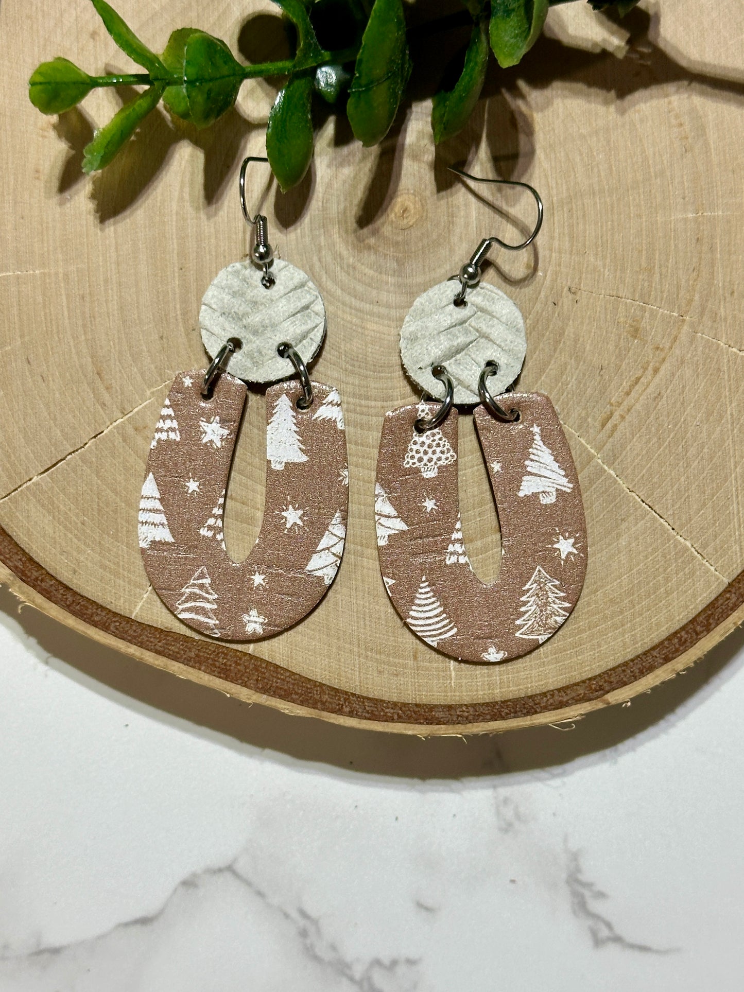 "U" Earrings - Boho Trees on Taupe