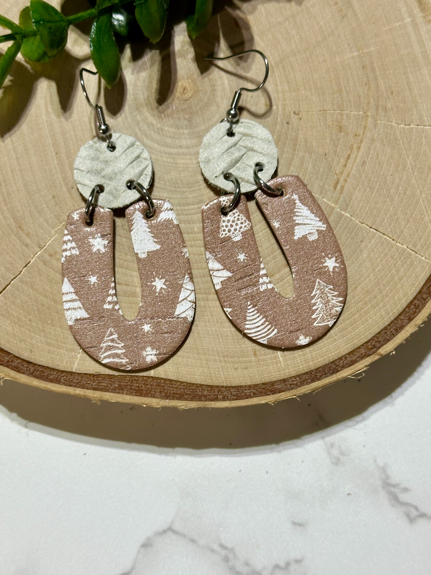 "U" Earrings - Boho Trees on Taupe