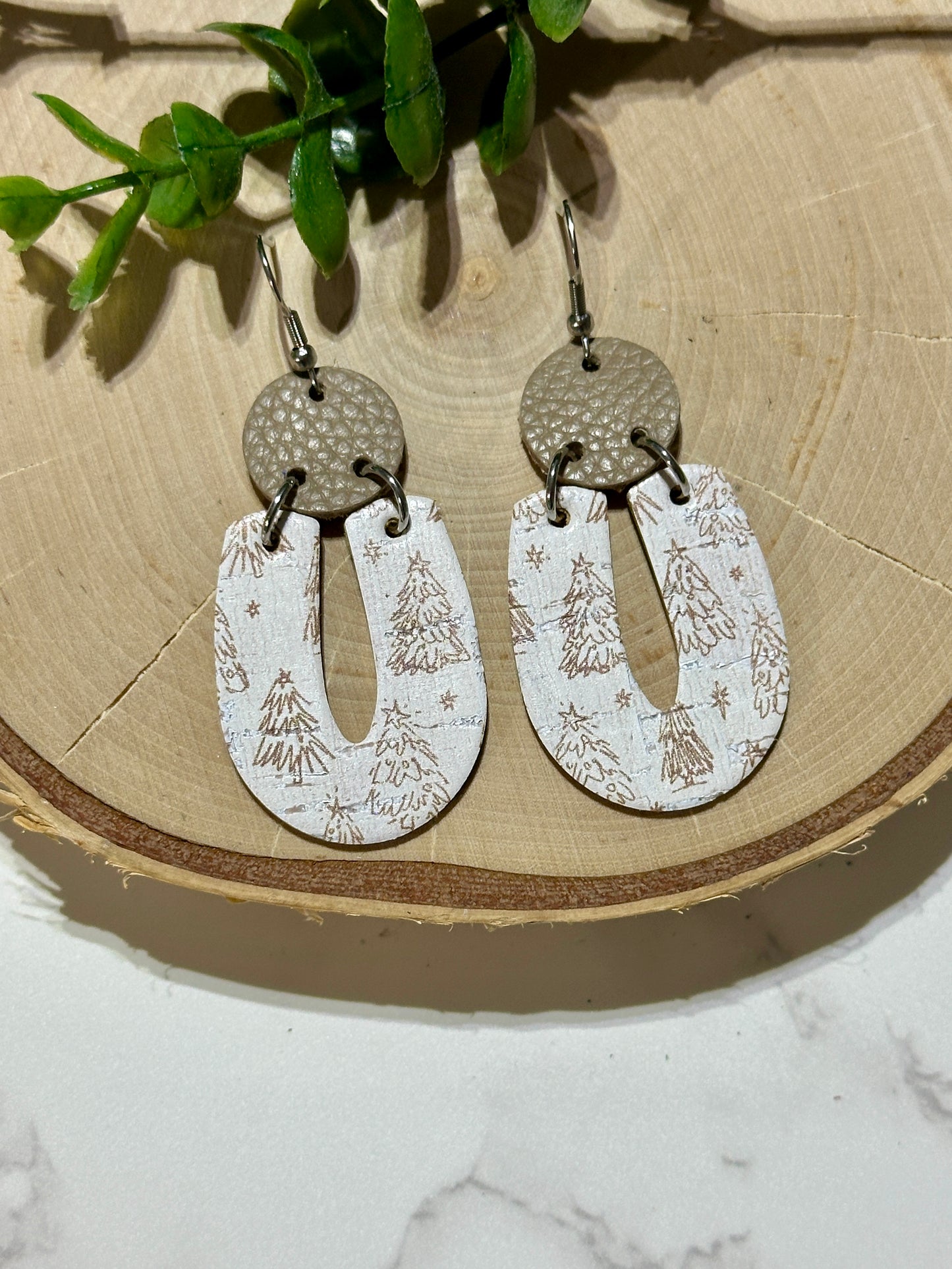 "U" Earrings - Boho Trees on White