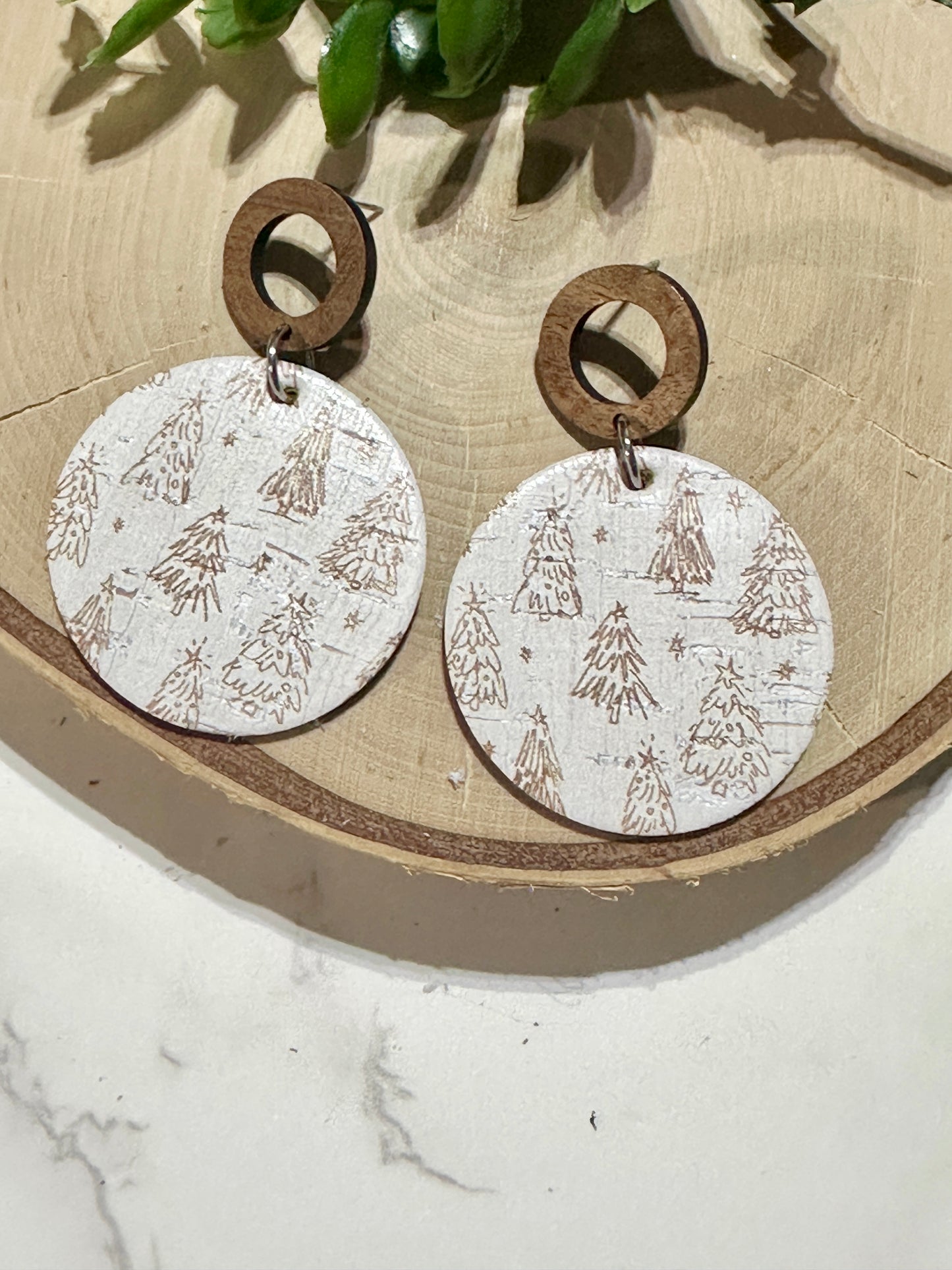 Circle/Connector Earrings - Boho Trees on White