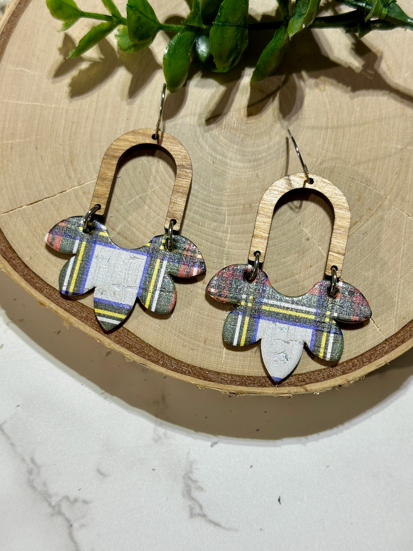 Half Flower/Arch Earrings - Dublin Tartan Plaid