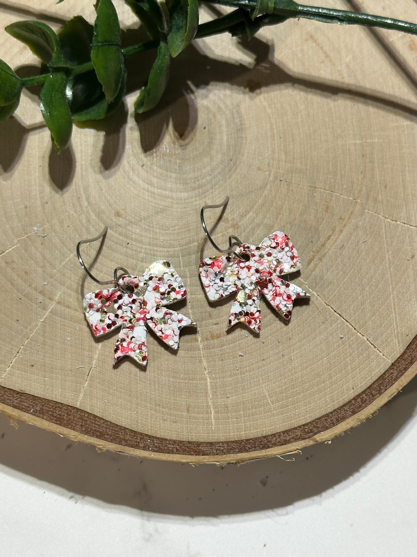 Mini Bow Earrings - Christmas Glitter
