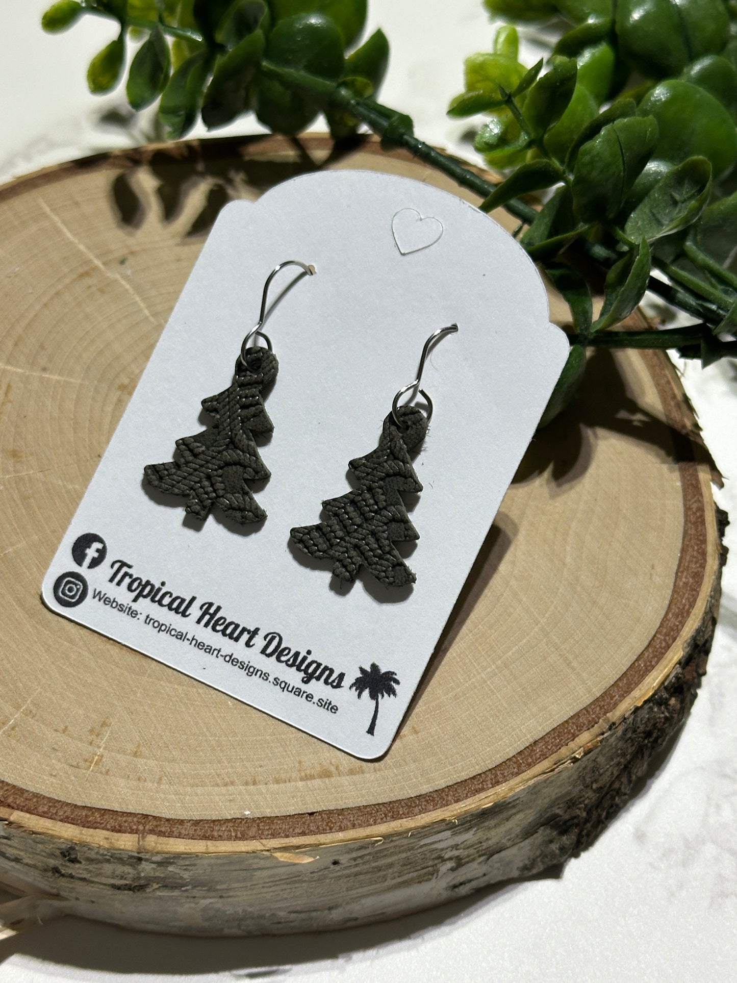 Mini Tree Earrings - Olive Green