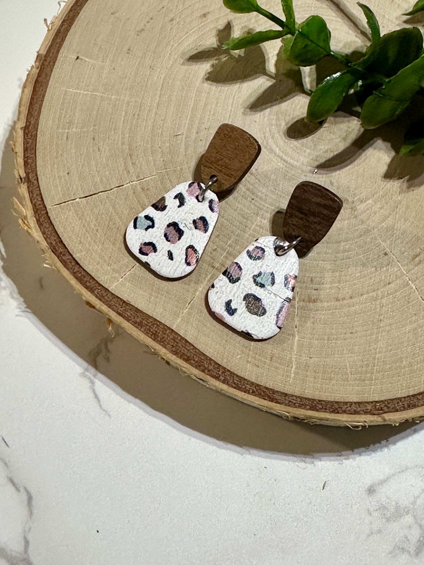 Mini Triangle/Connector Earrings - Boho Leopard