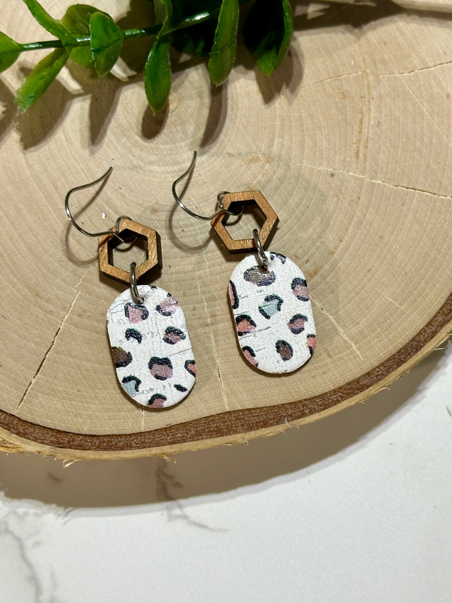 Mini Oval/Connector Earrings - Boho Leopard