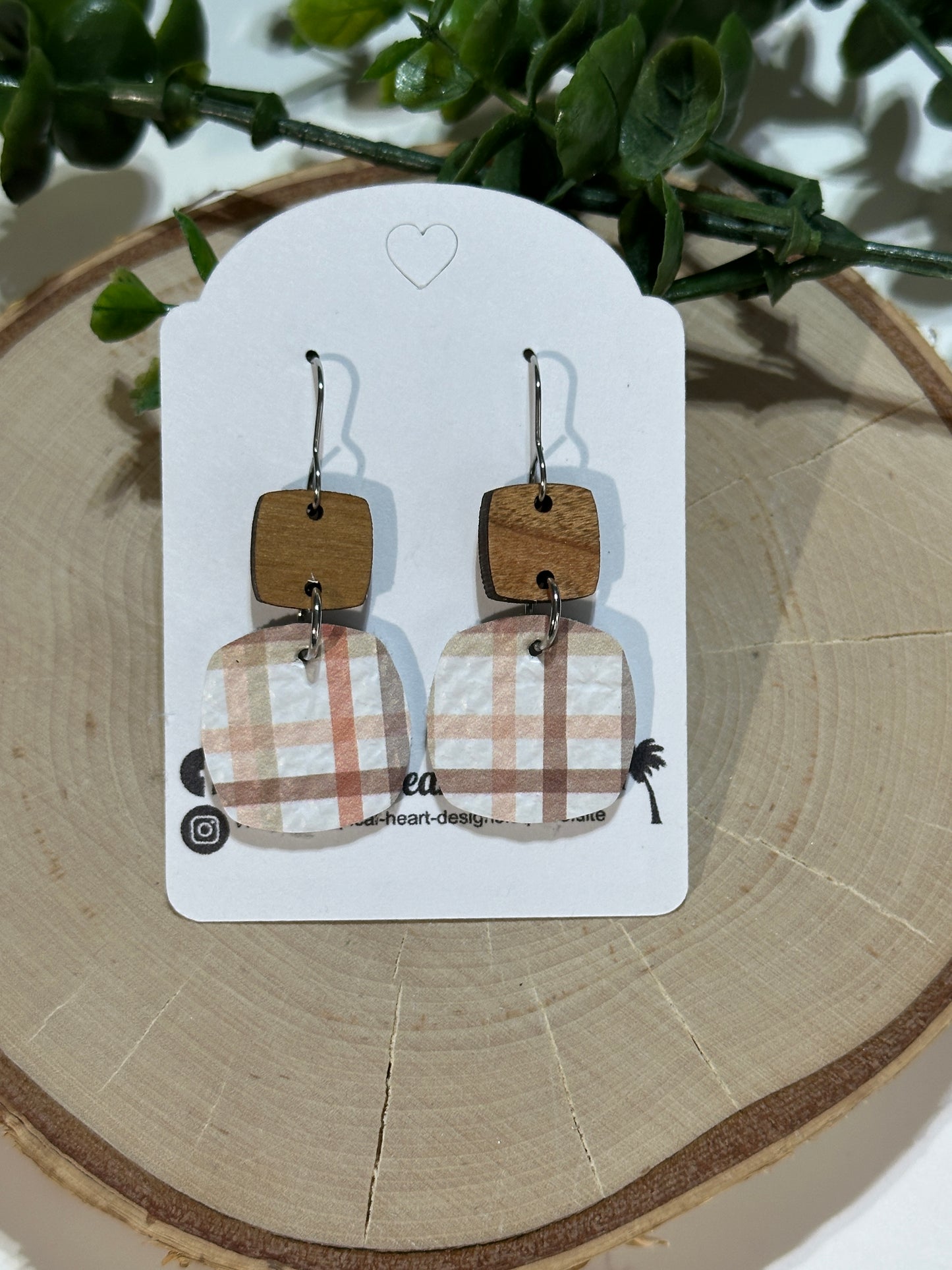 Mini Rounded Squares/Connector Earrings - Fall Plaid