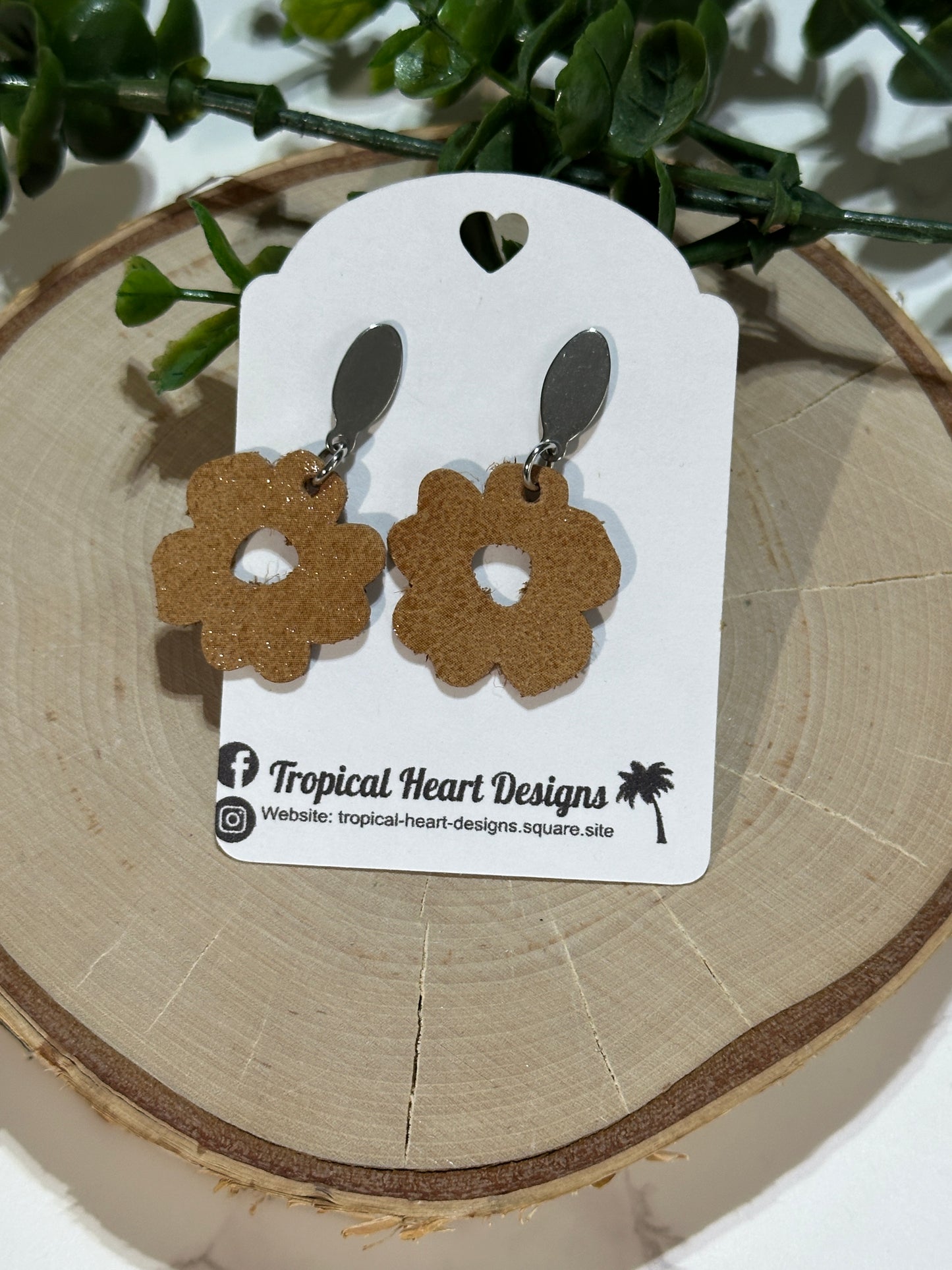 Boho Flowers/Connector Earrings - Brown