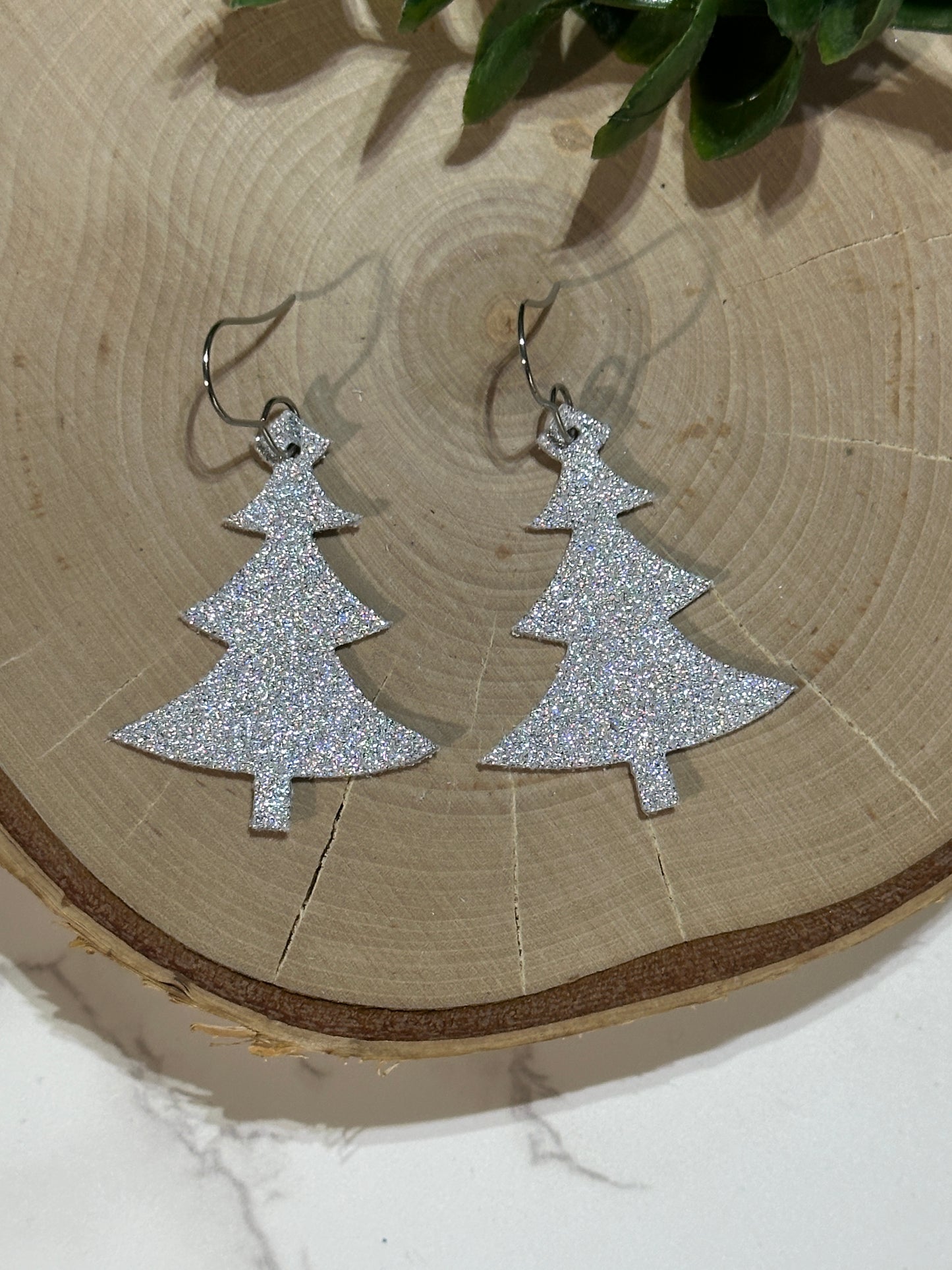 Silver Christmas Tree Earrings