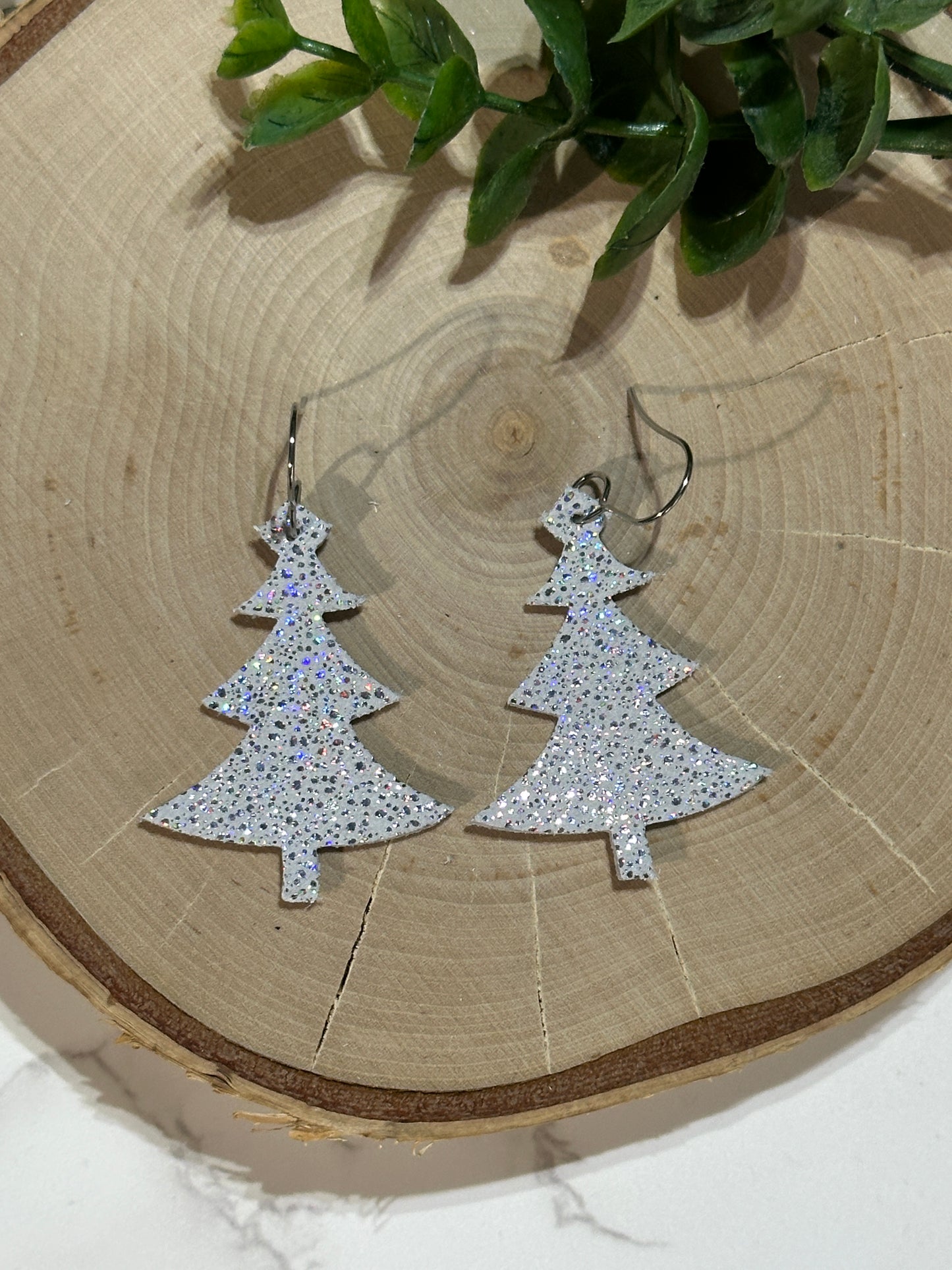 Silver Christmas Tree Earrings