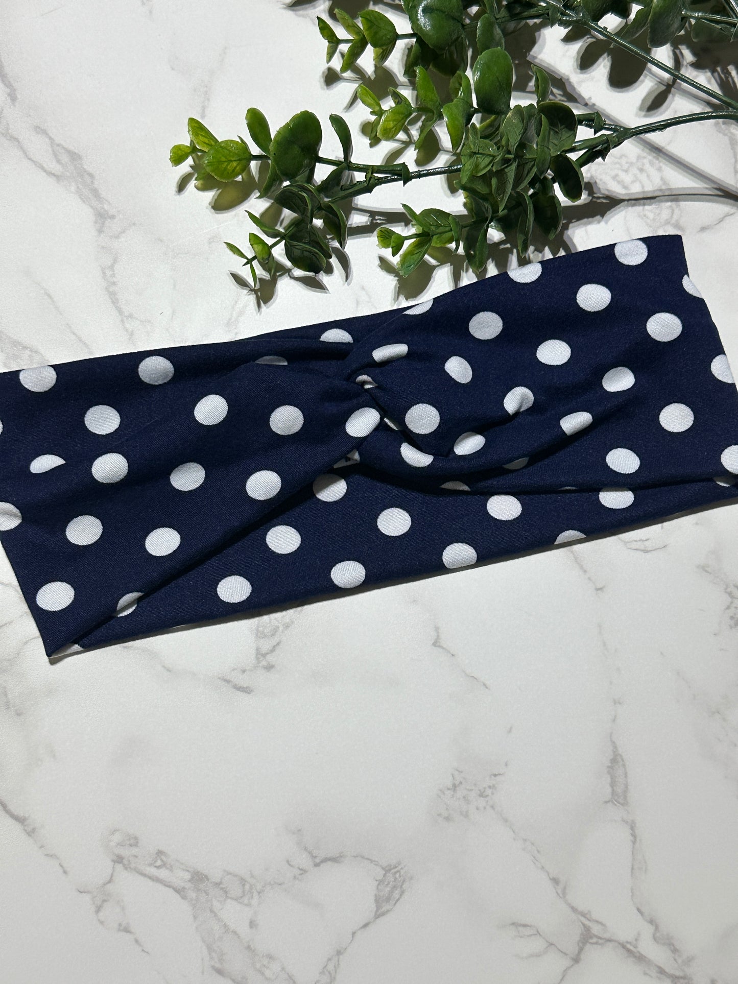 Navy Polka Dot Twist Headband