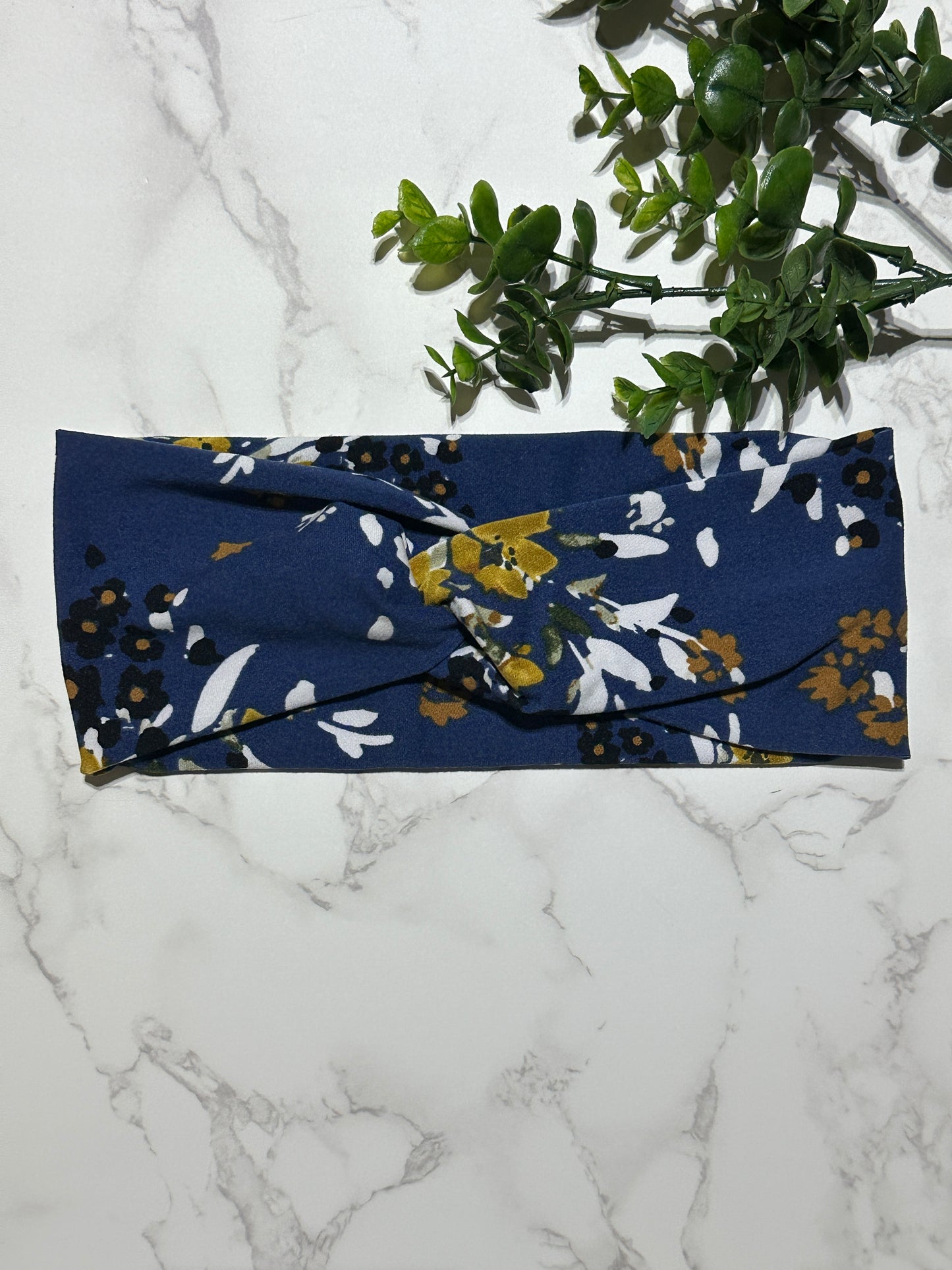 Blue Floral Twist Headband
