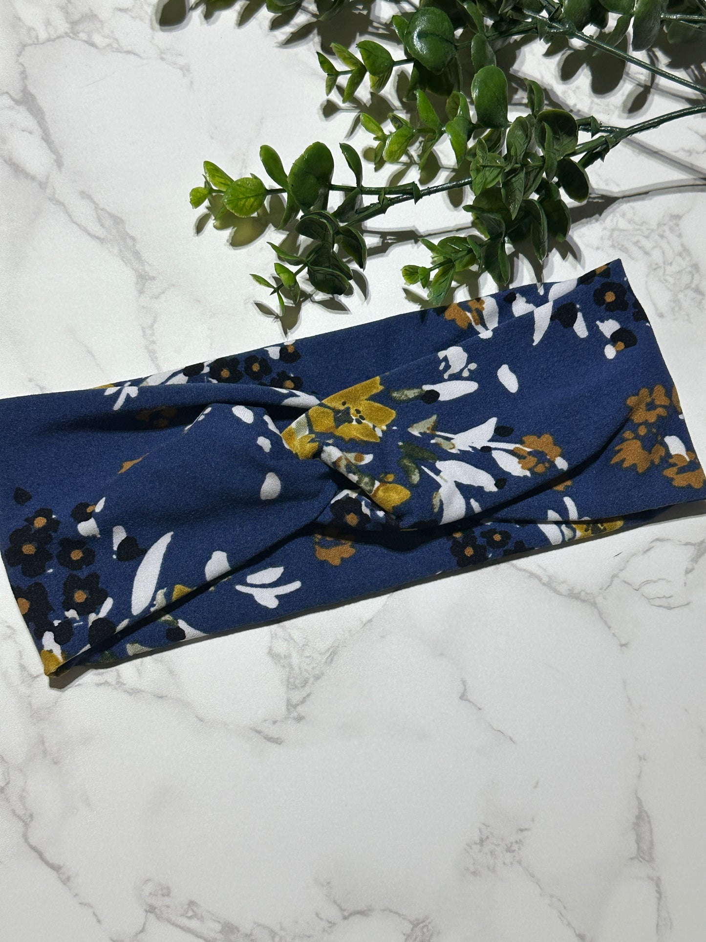 Blue Floral Twist Headband