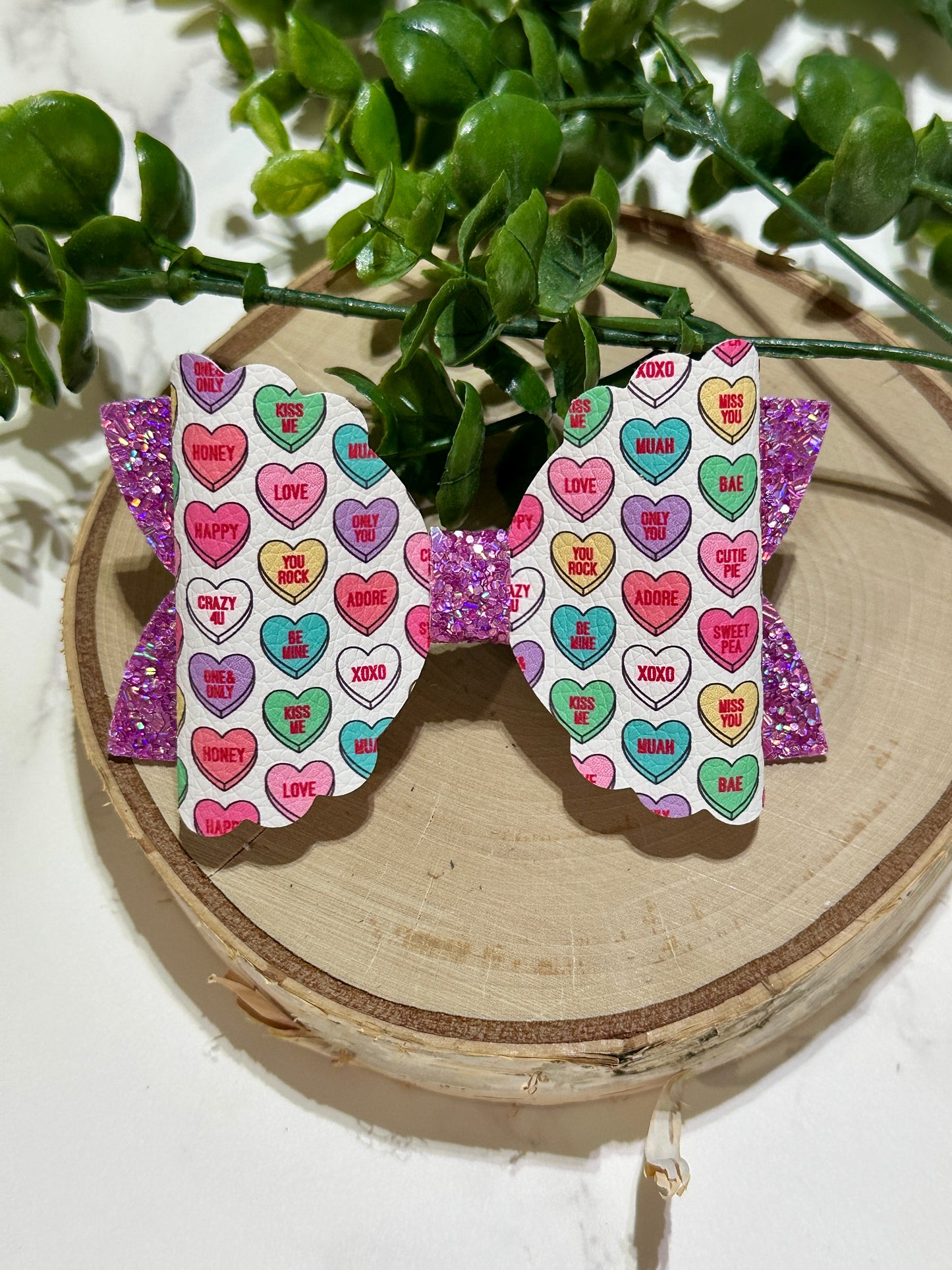 Conversation Hearts/Glitter Hair Bow