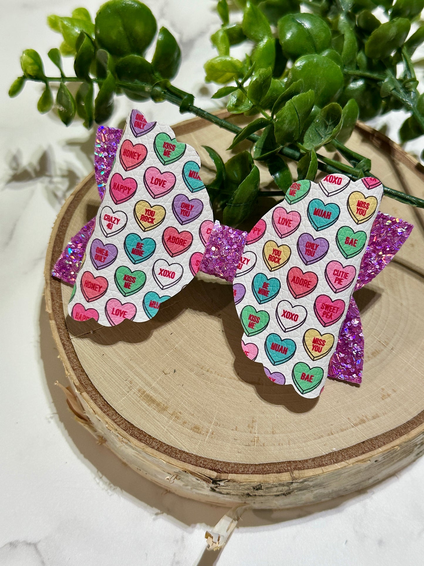Conversation Hearts/Glitter Hair Bow