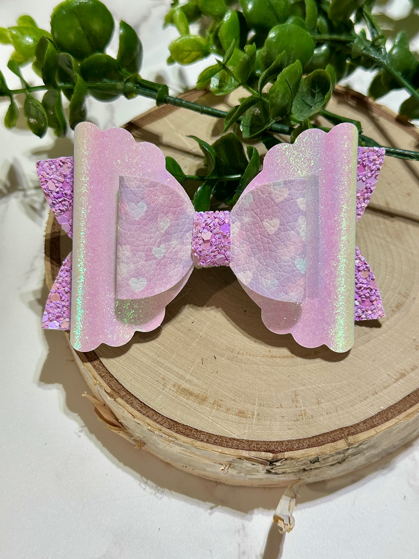 Purple Pastel Hearts/Shimmer Hair Bow